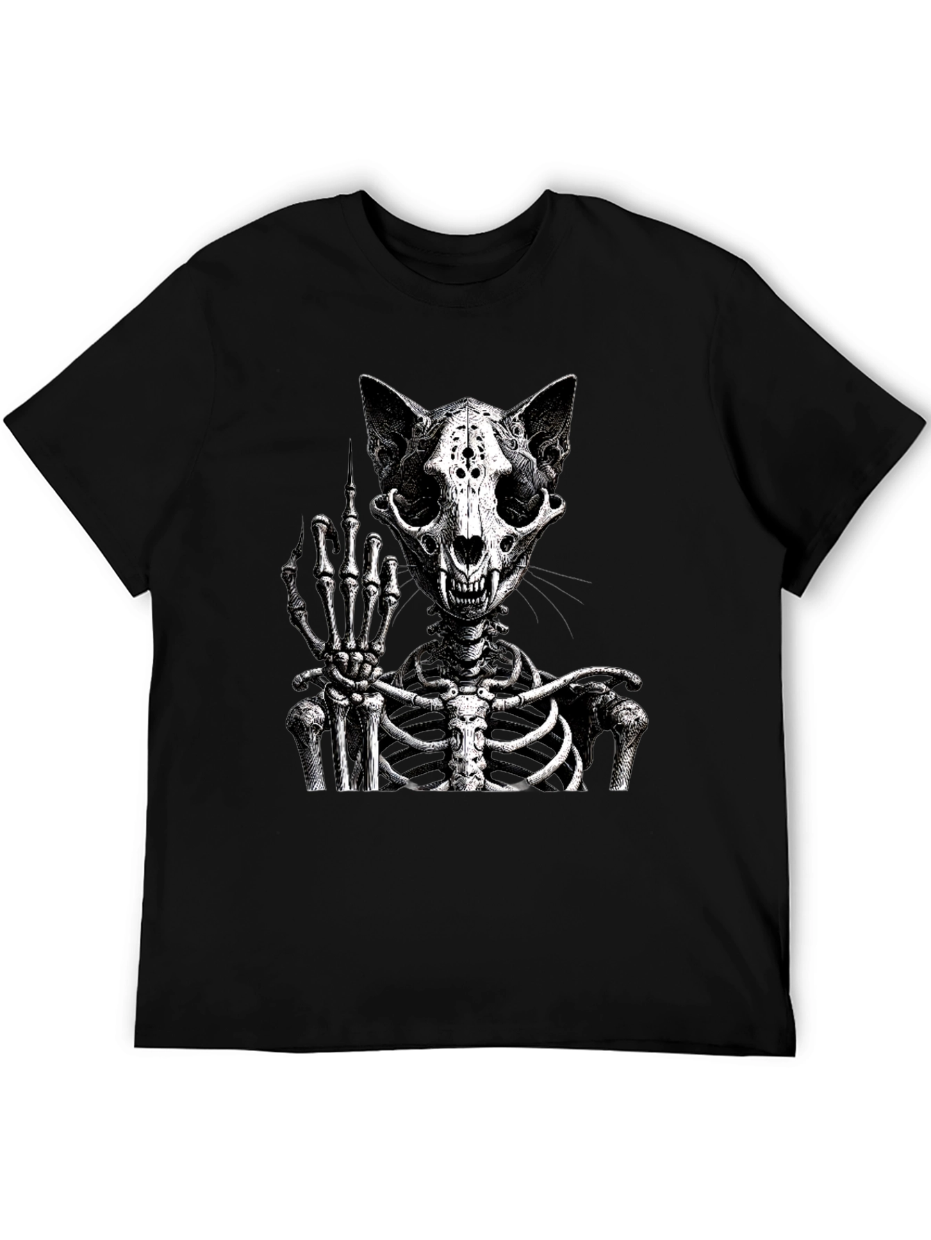 Cat Skeleton T-Shirt Flipping The Bird