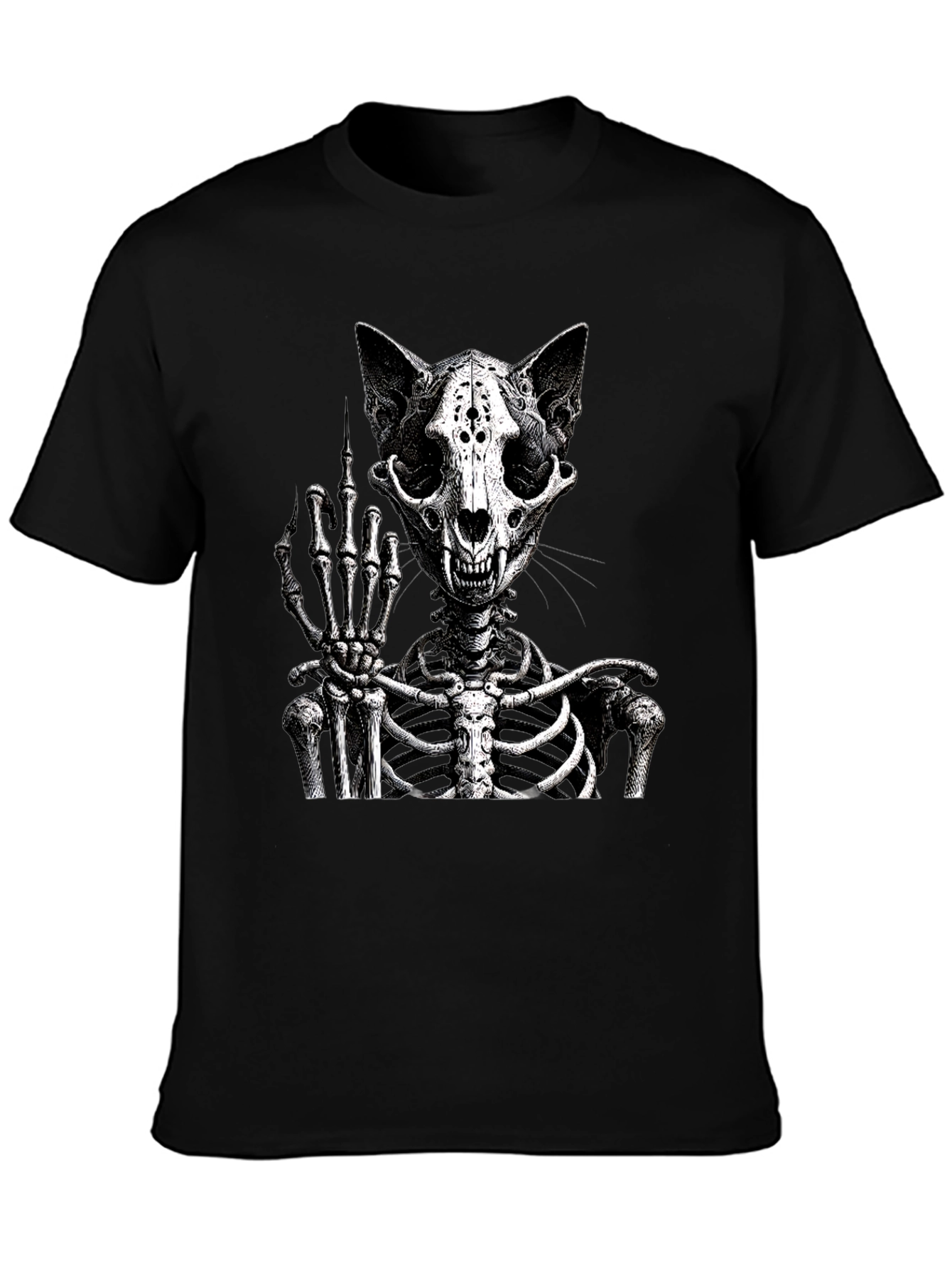 Cat Skeleton T-Shirt Flipping The Bird