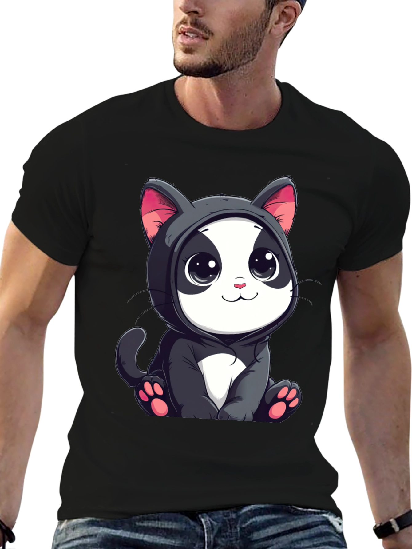 Cute Cartoon Cat T-Shirt - Unisex Black Tee