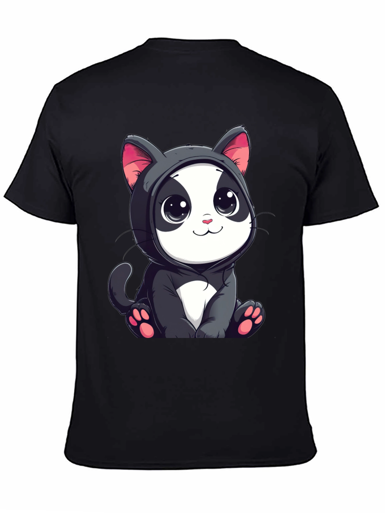 Cute Cartoon Cat T-Shirt - Unisex Black Tee