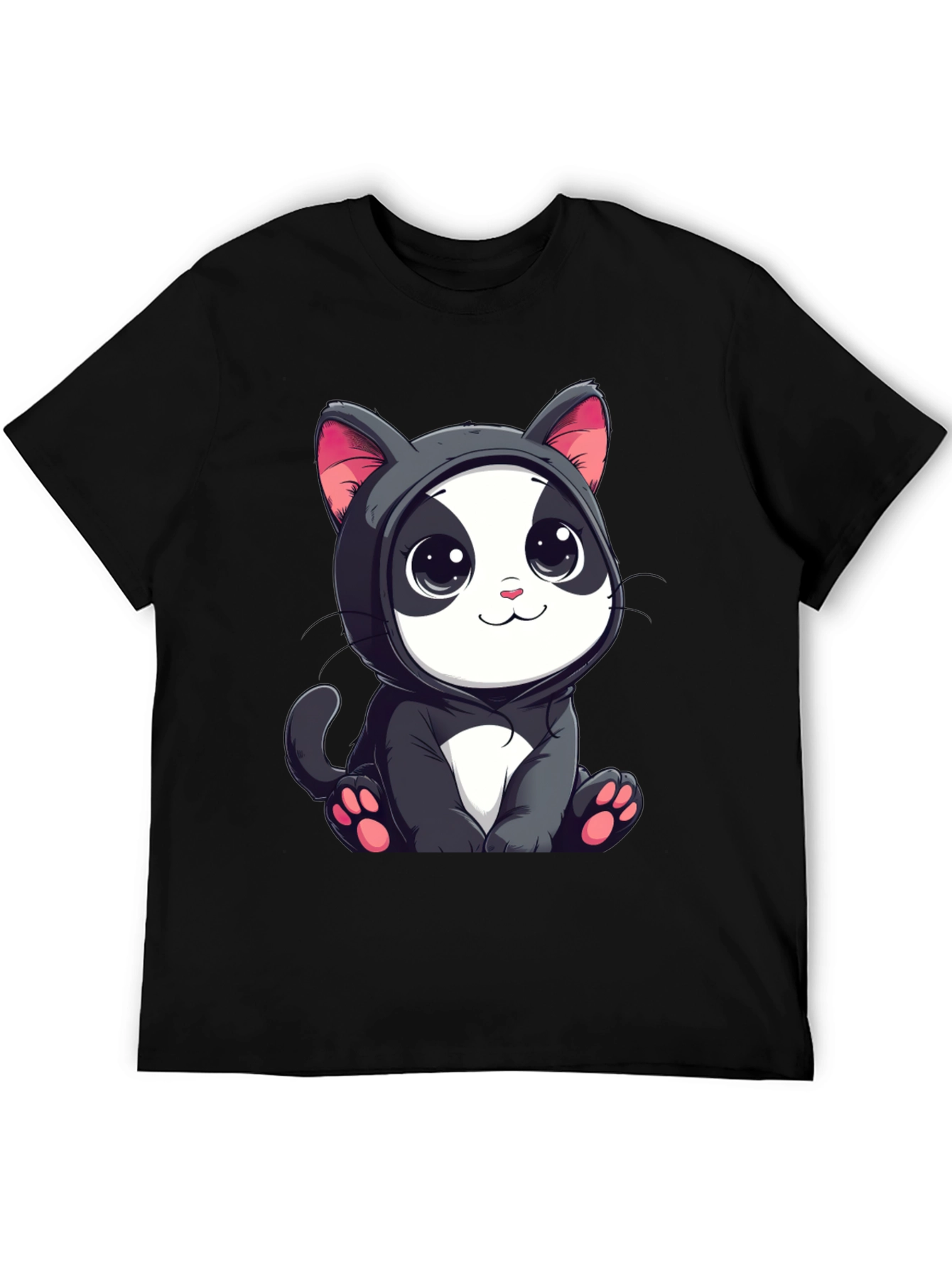Cute Cartoon Cat T-Shirt - Unisex Black Tee