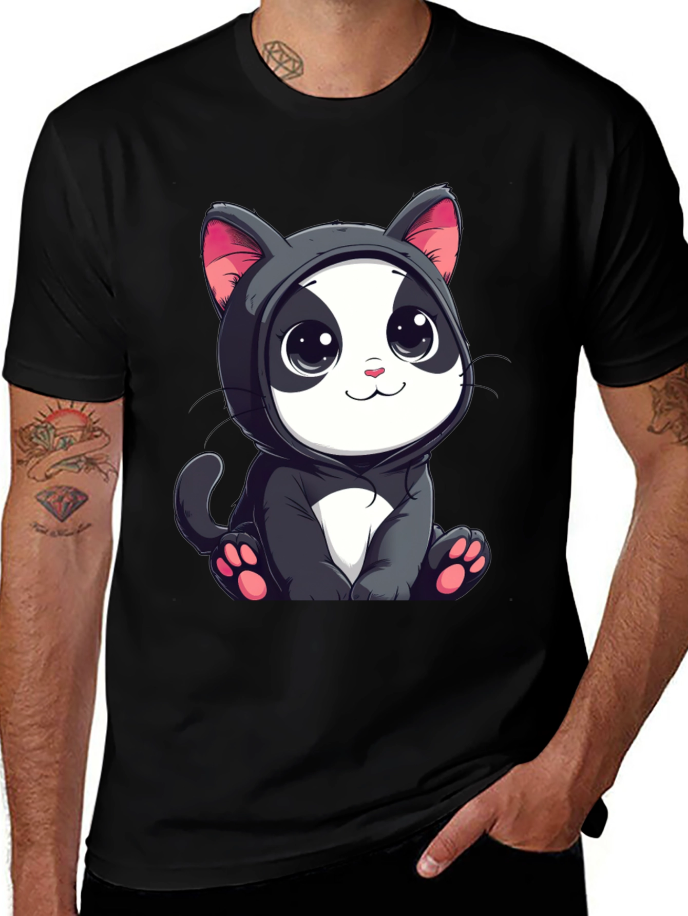 Cute Cartoon Cat T-Shirt - Unisex Black Tee