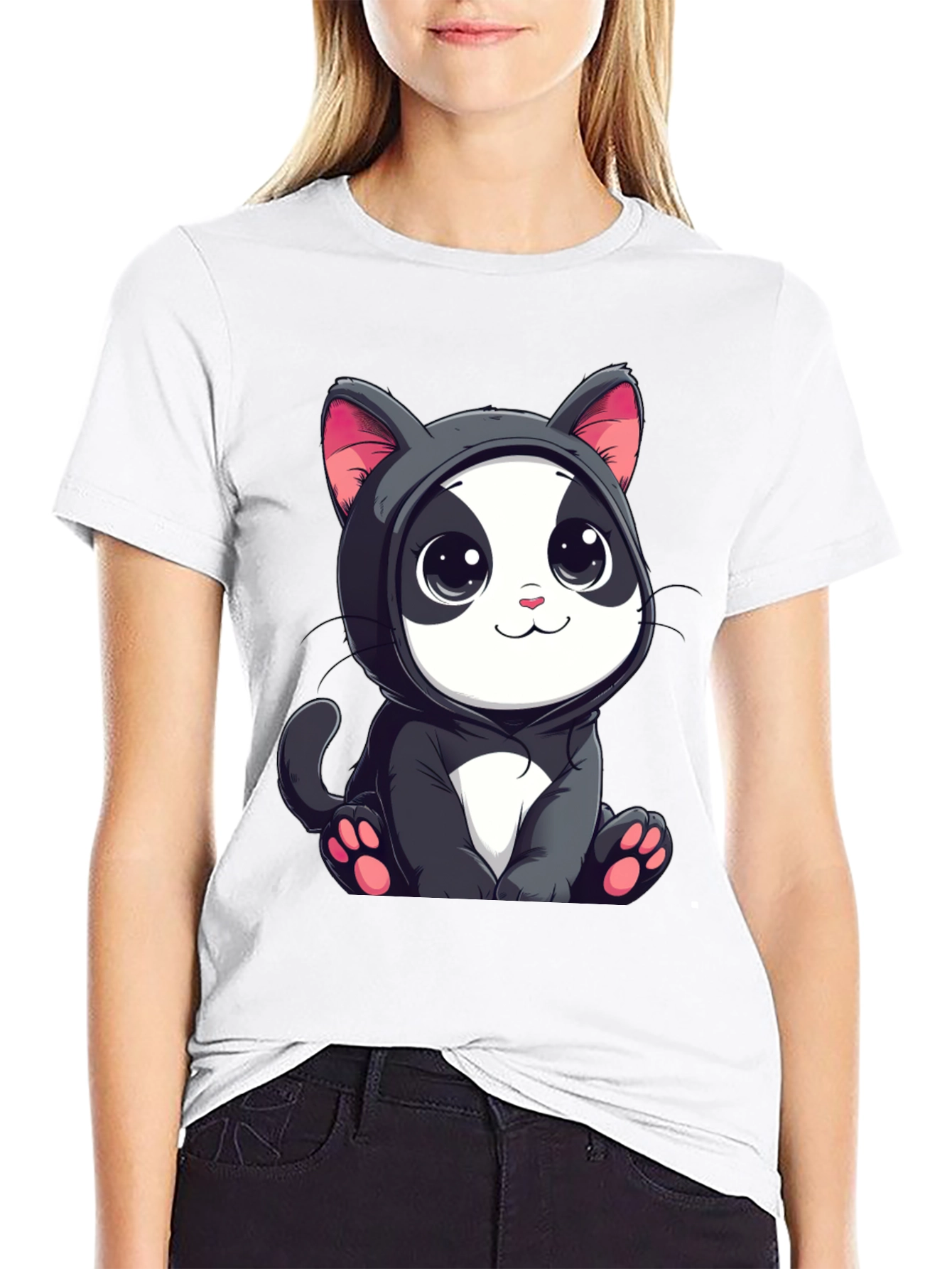 Cute Cartoon Cat T-Shirt - Unisex Black Tee