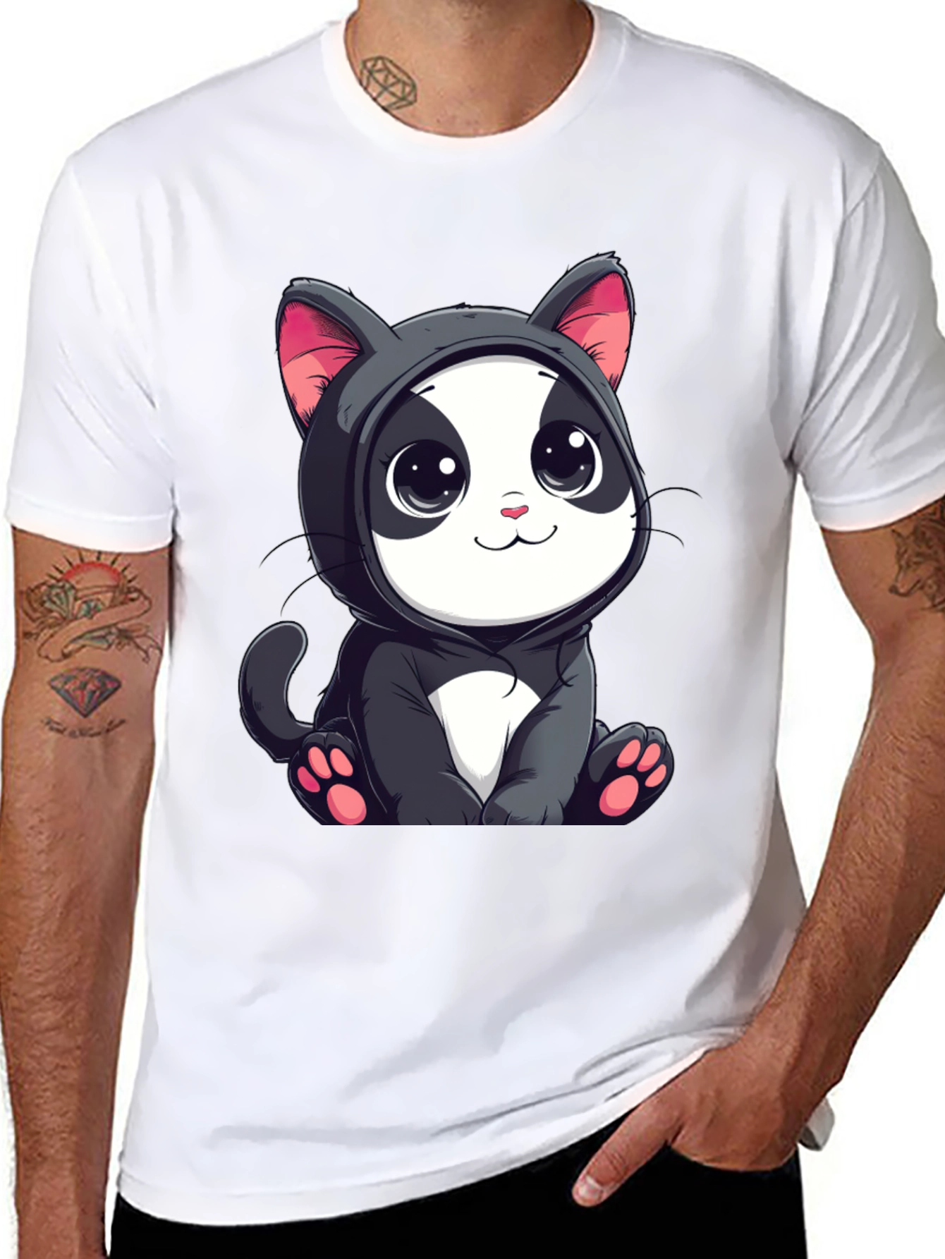 Cute Cartoon Cat T-Shirt - Unisex Black Tee