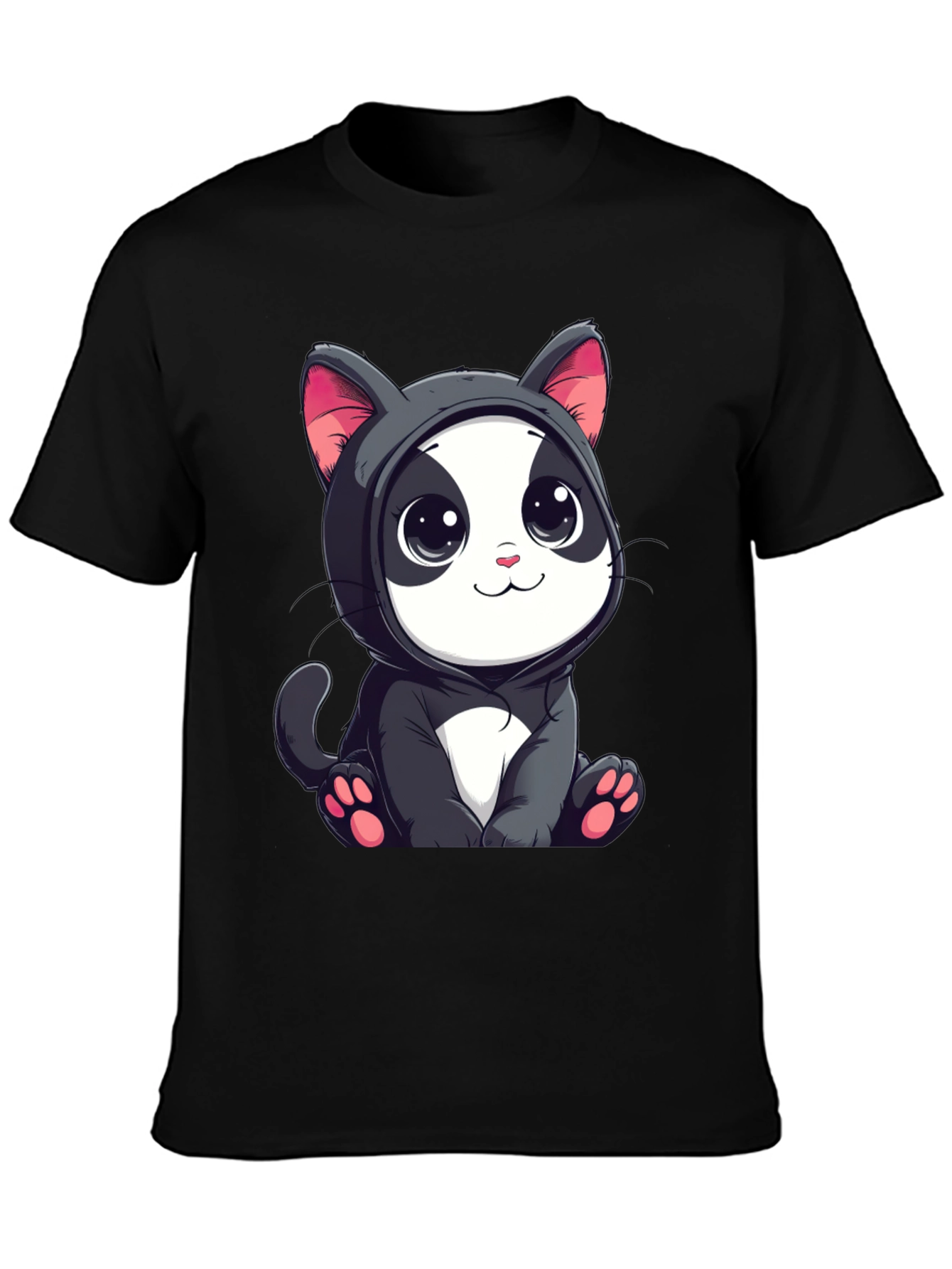 Cute Cartoon Cat T-Shirt - Unisex Black Tee