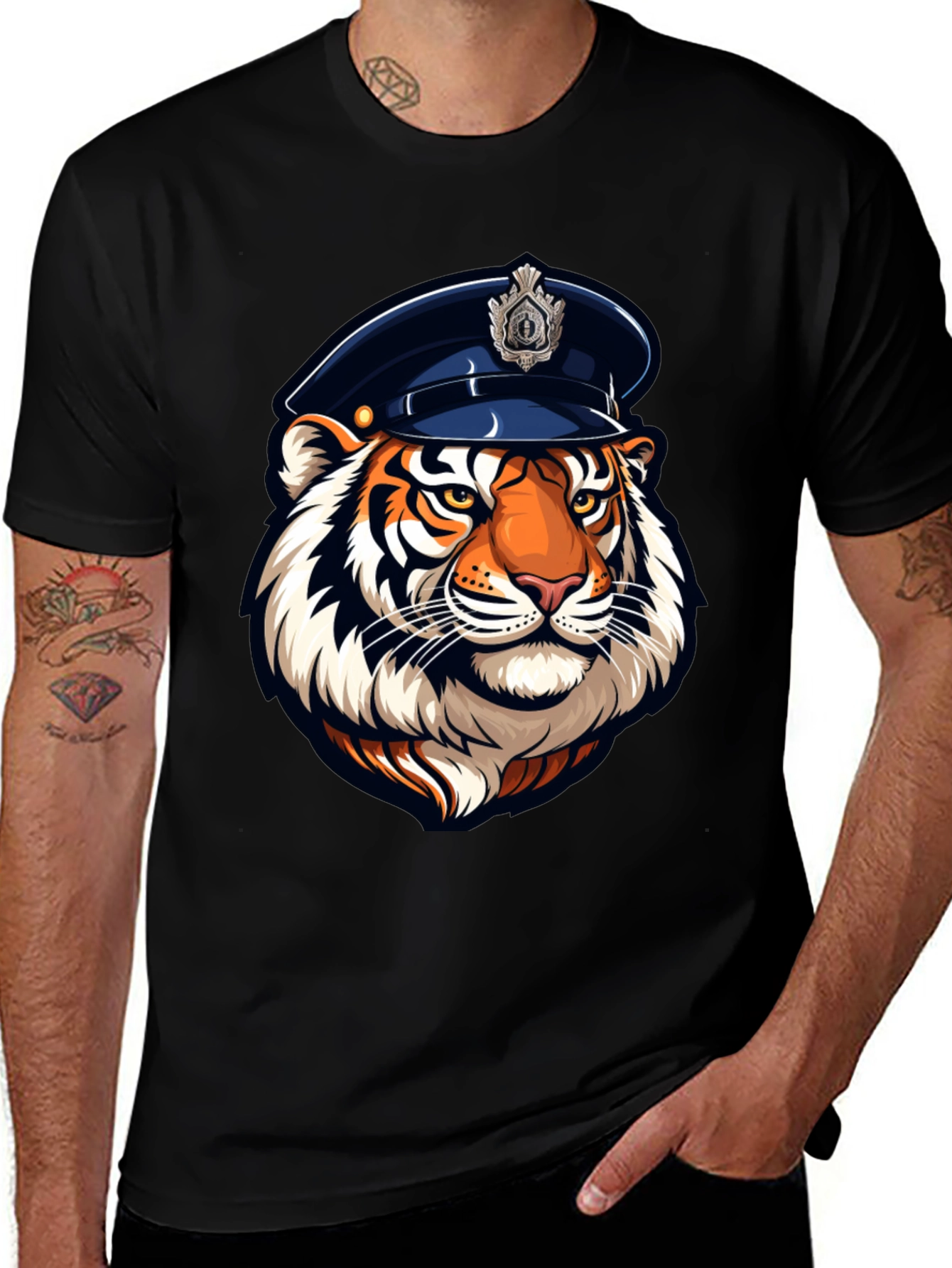 Tiger Cop Graphic Tee - Cool Animal Design