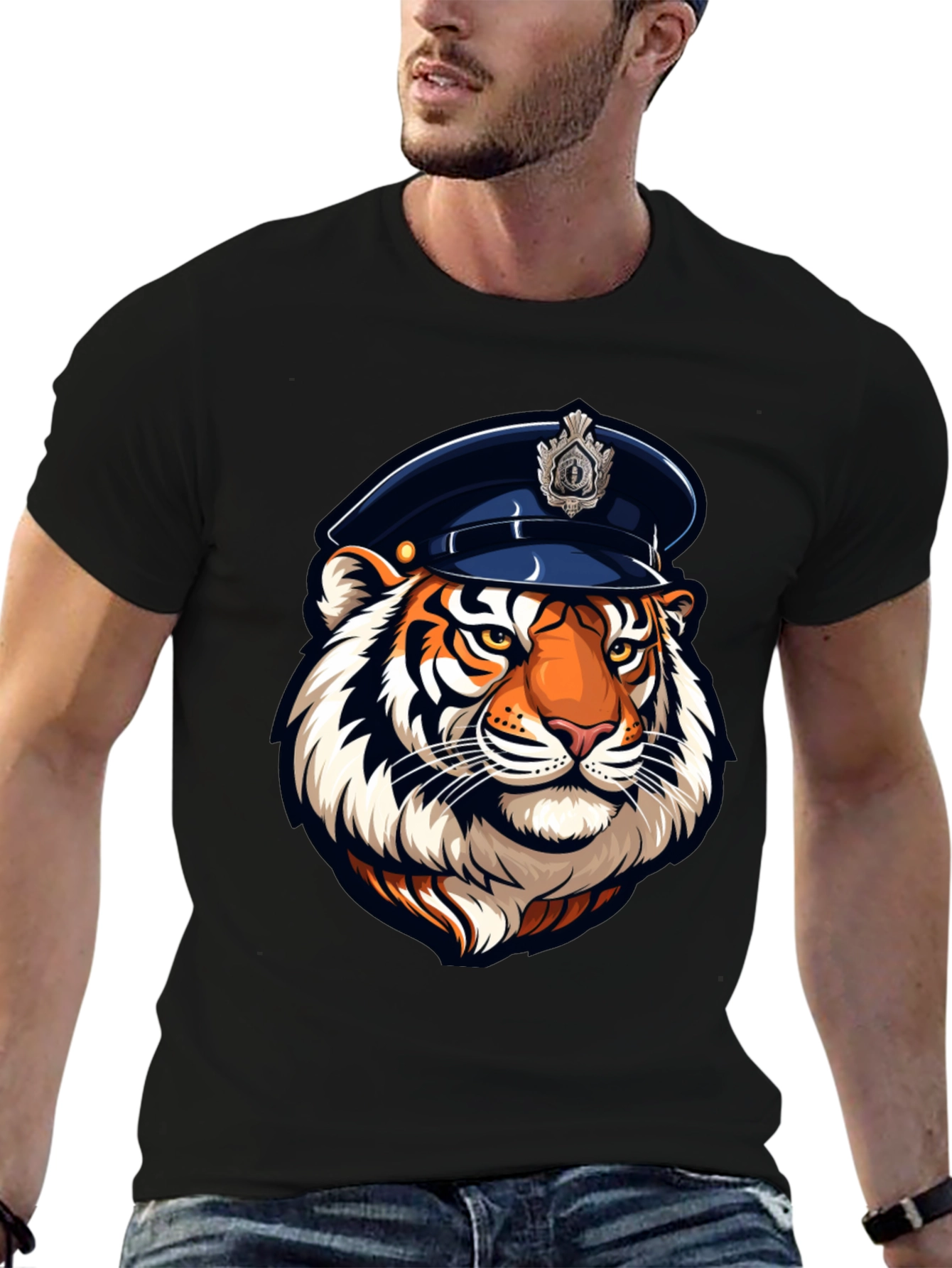Tiger Cop Graphic Tee - Cool Animal Design