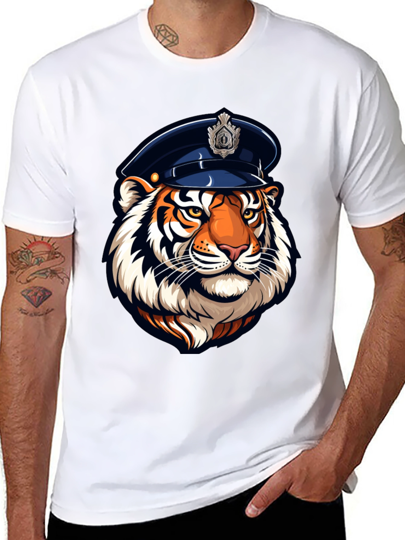 Tiger Cop Graphic Tee - Cool Animal Design