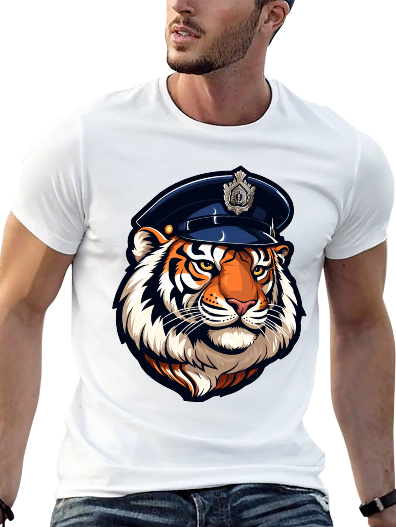 Tiger Cop Graphic Tee - Cool Animal Design