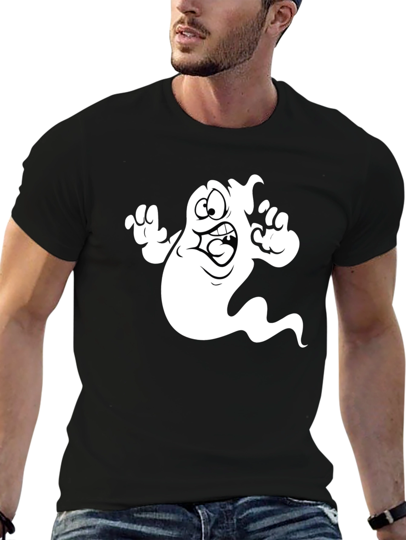 Cartoon Ghost Graphic T-Shirt - Black