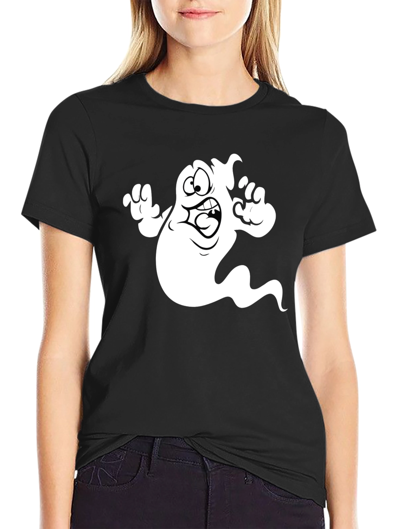 Cartoon Ghost Graphic T-Shirt - Black