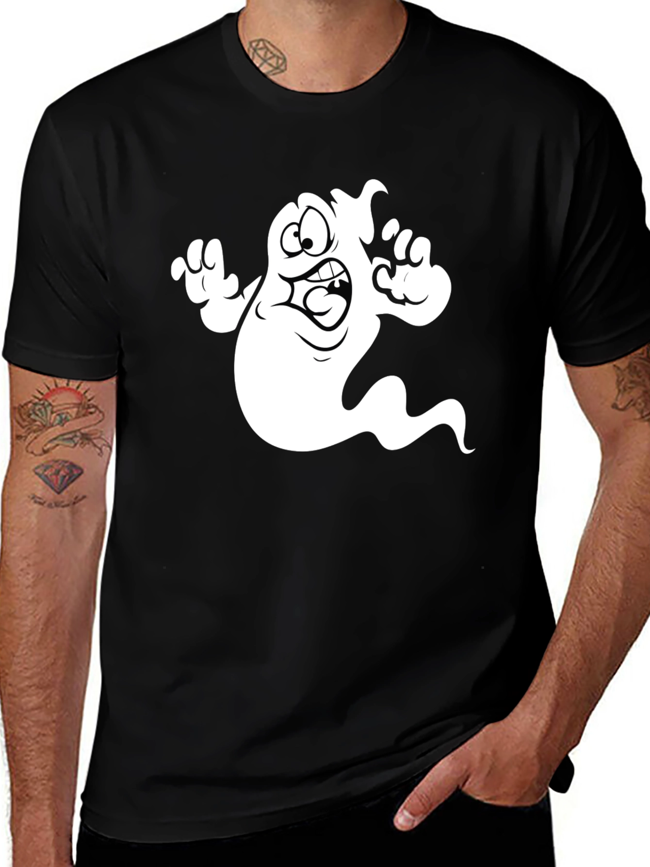 Cartoon Ghost Graphic T-Shirt - Black