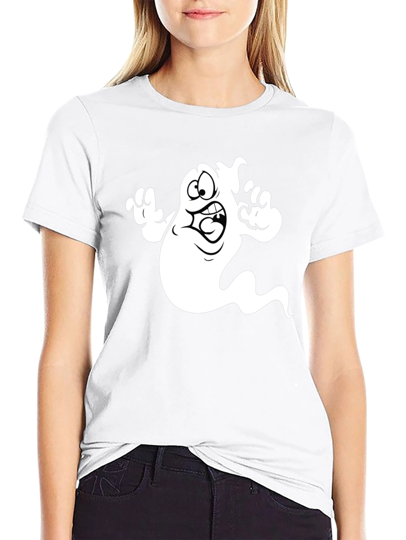 Cartoon Ghost Graphic T-Shirt - Black