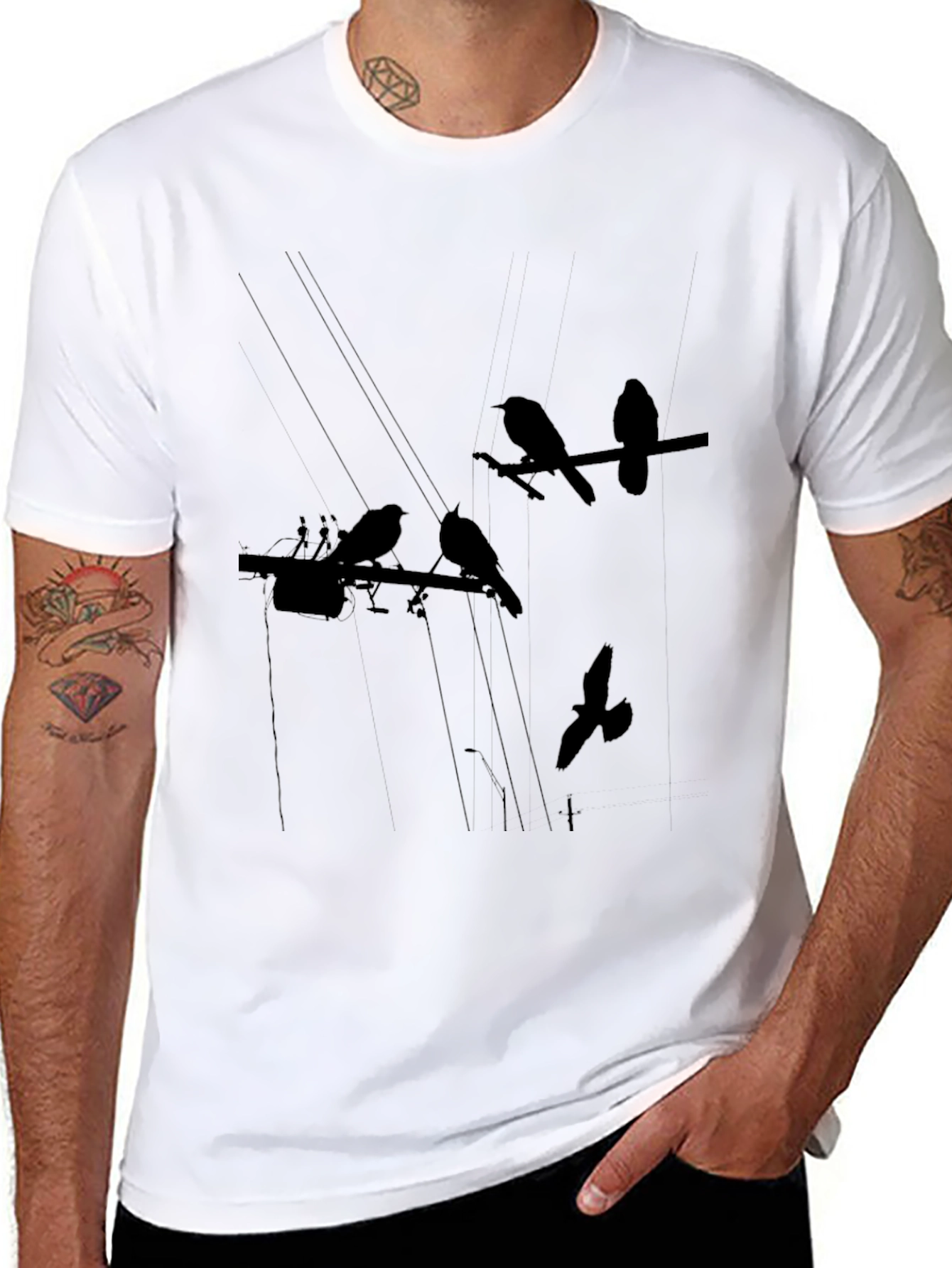 Birds on a Wire Graphic Tee - Black