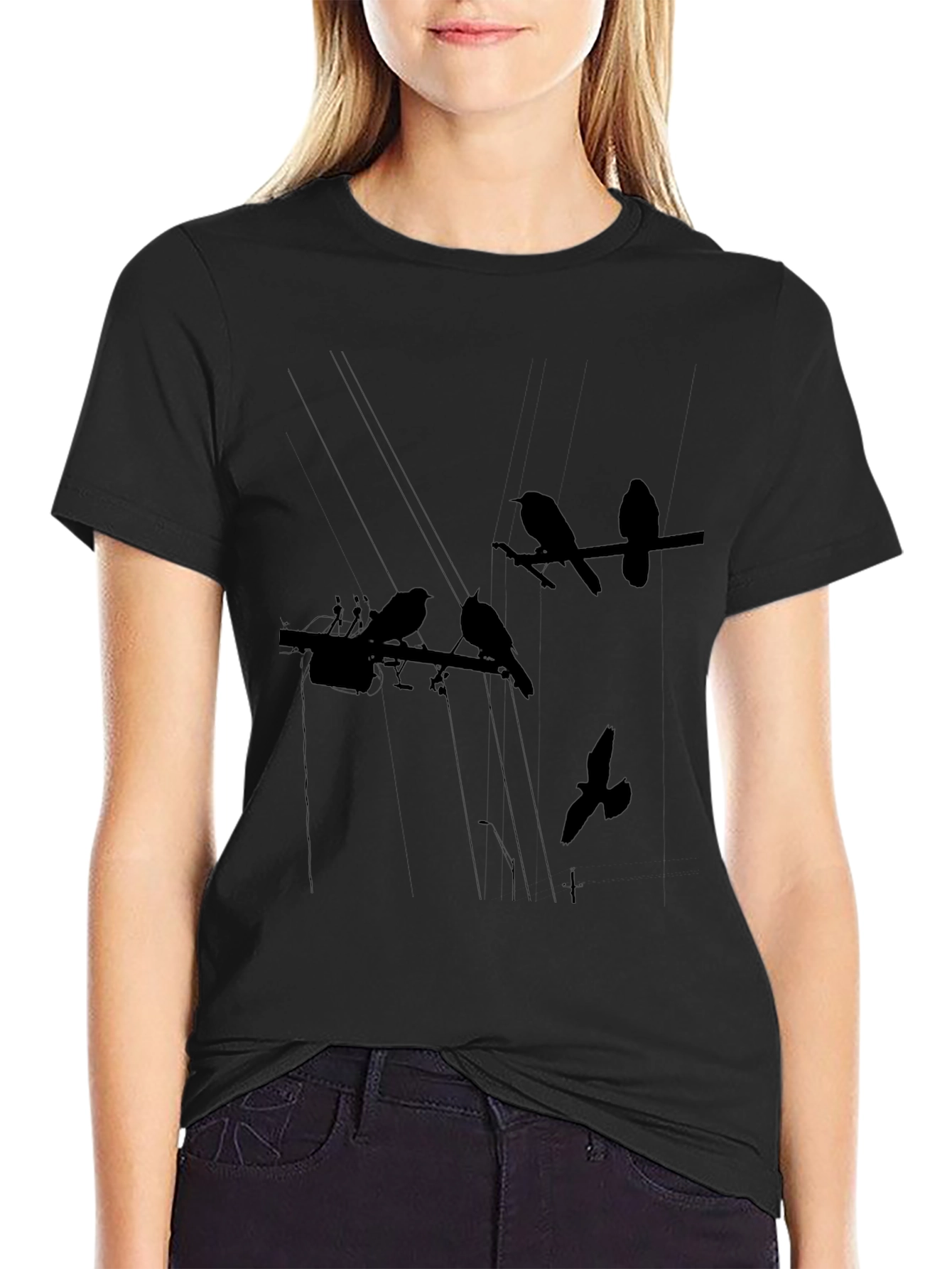 Birds on a Wire Graphic Tee - Black