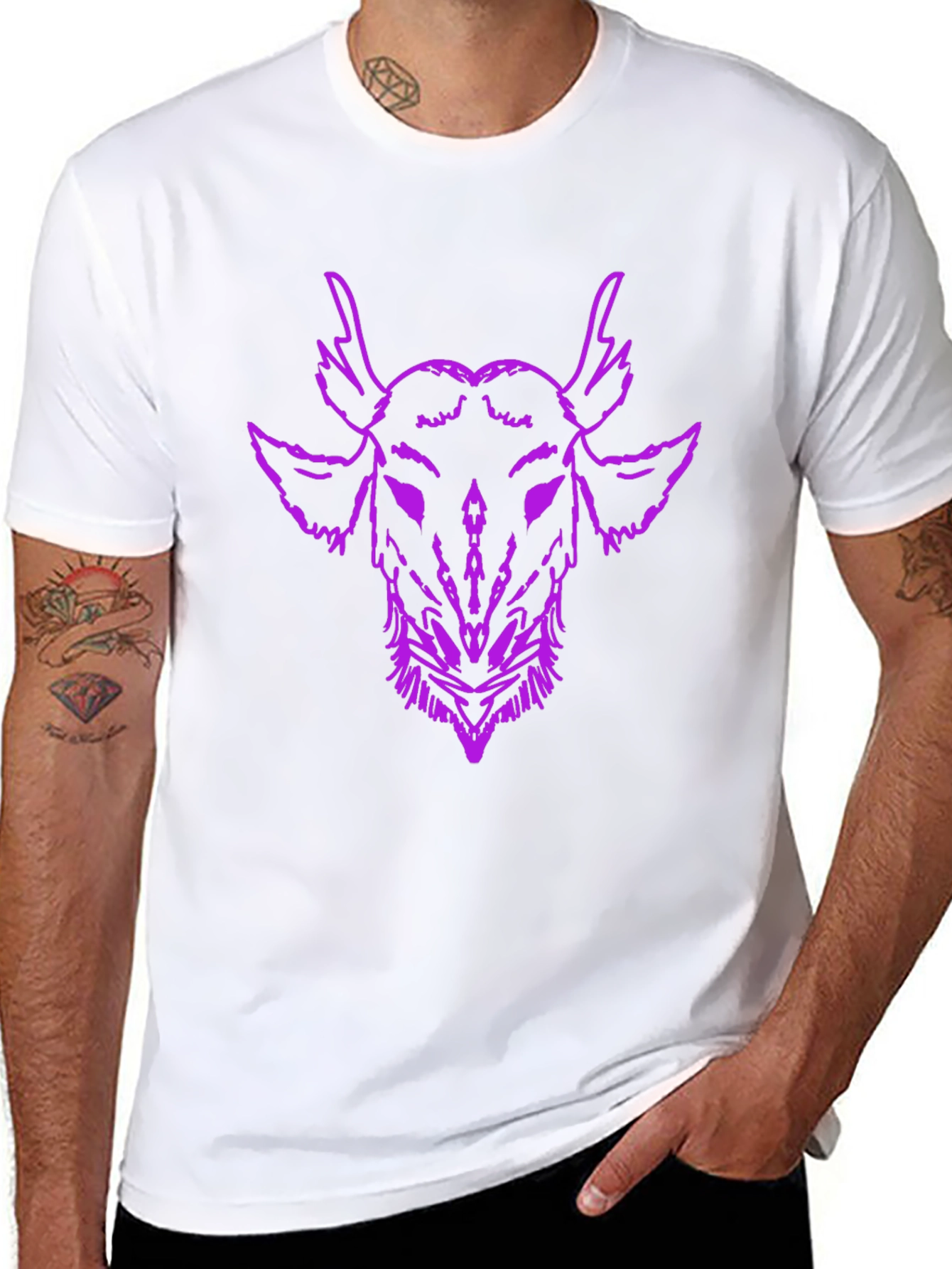 Mens Black T-Shirt with Purple Goat Head Graphic