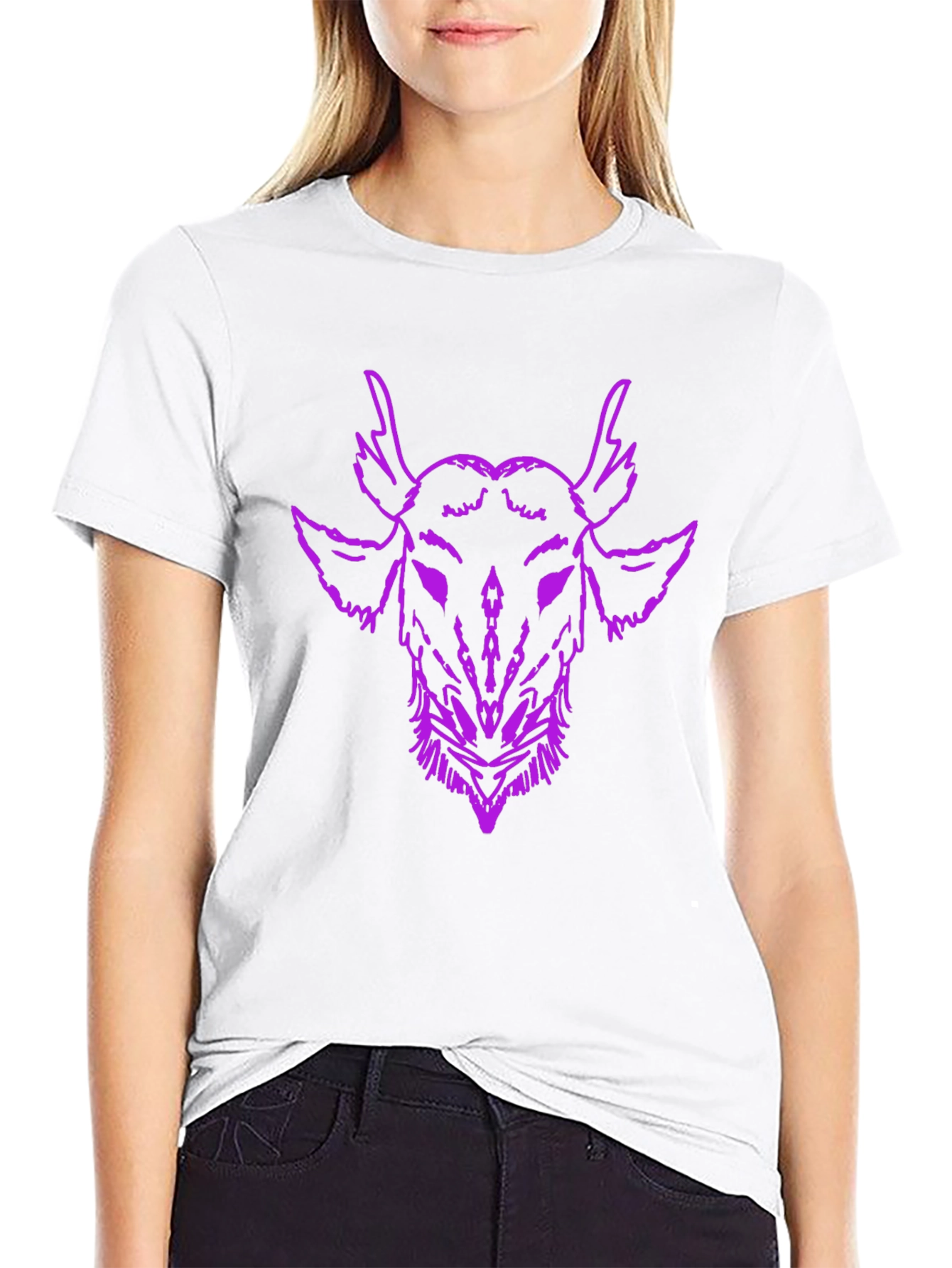 Mens Black T-Shirt with Purple Goat Head Graphic
