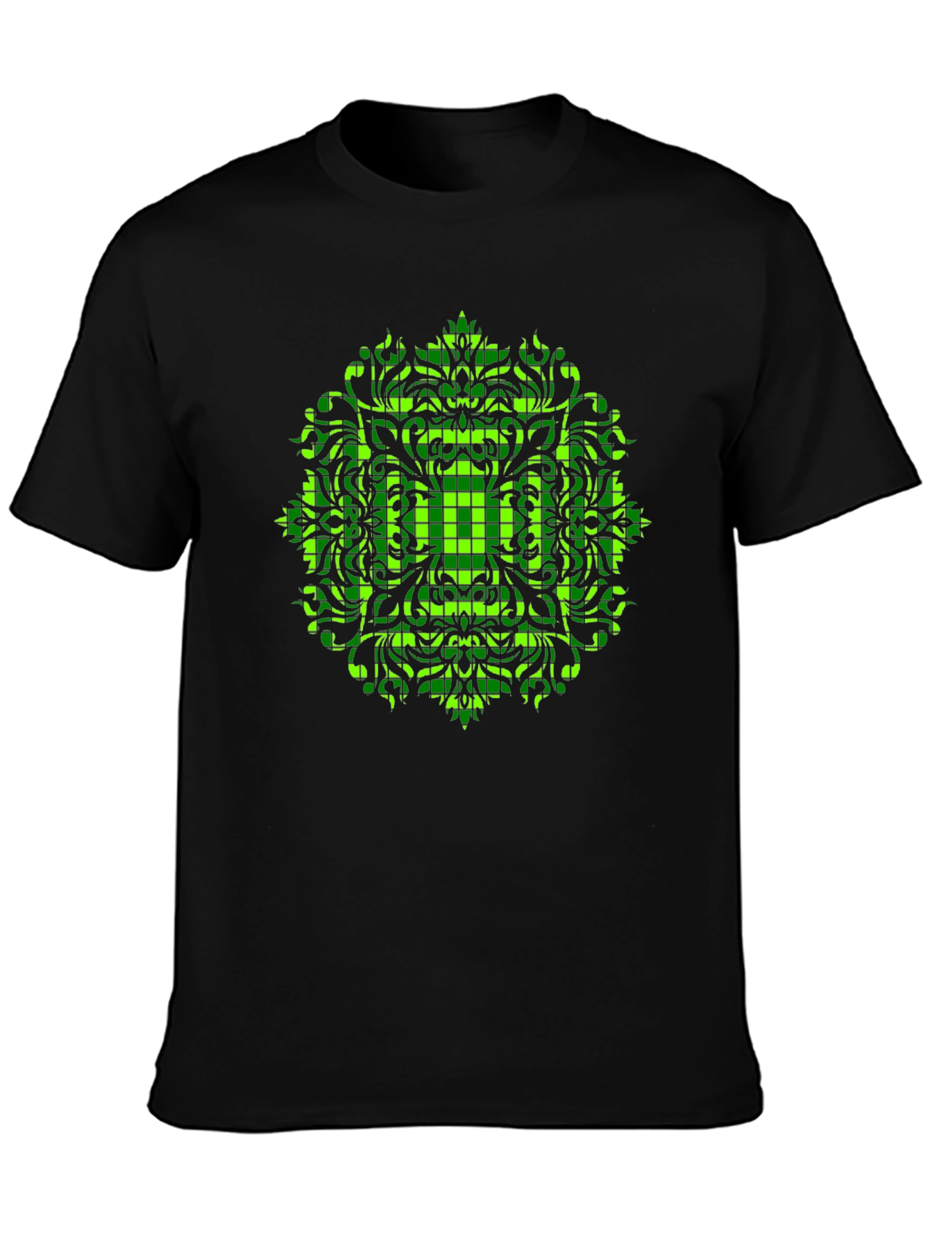 Geometric Green Mandala Graphic Black T-Shirt
