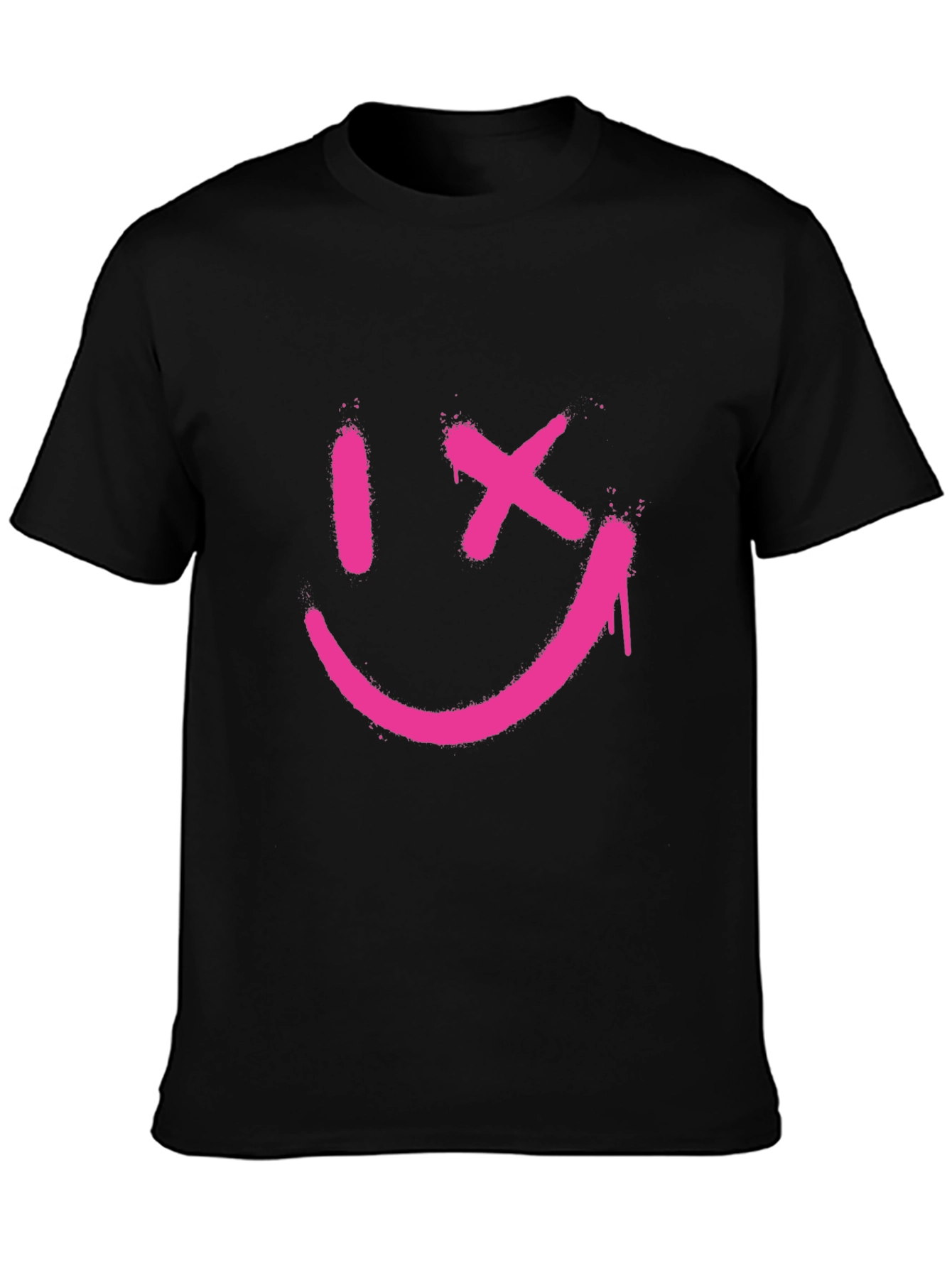 Edgy Smiley Face Graphic Tee - Black