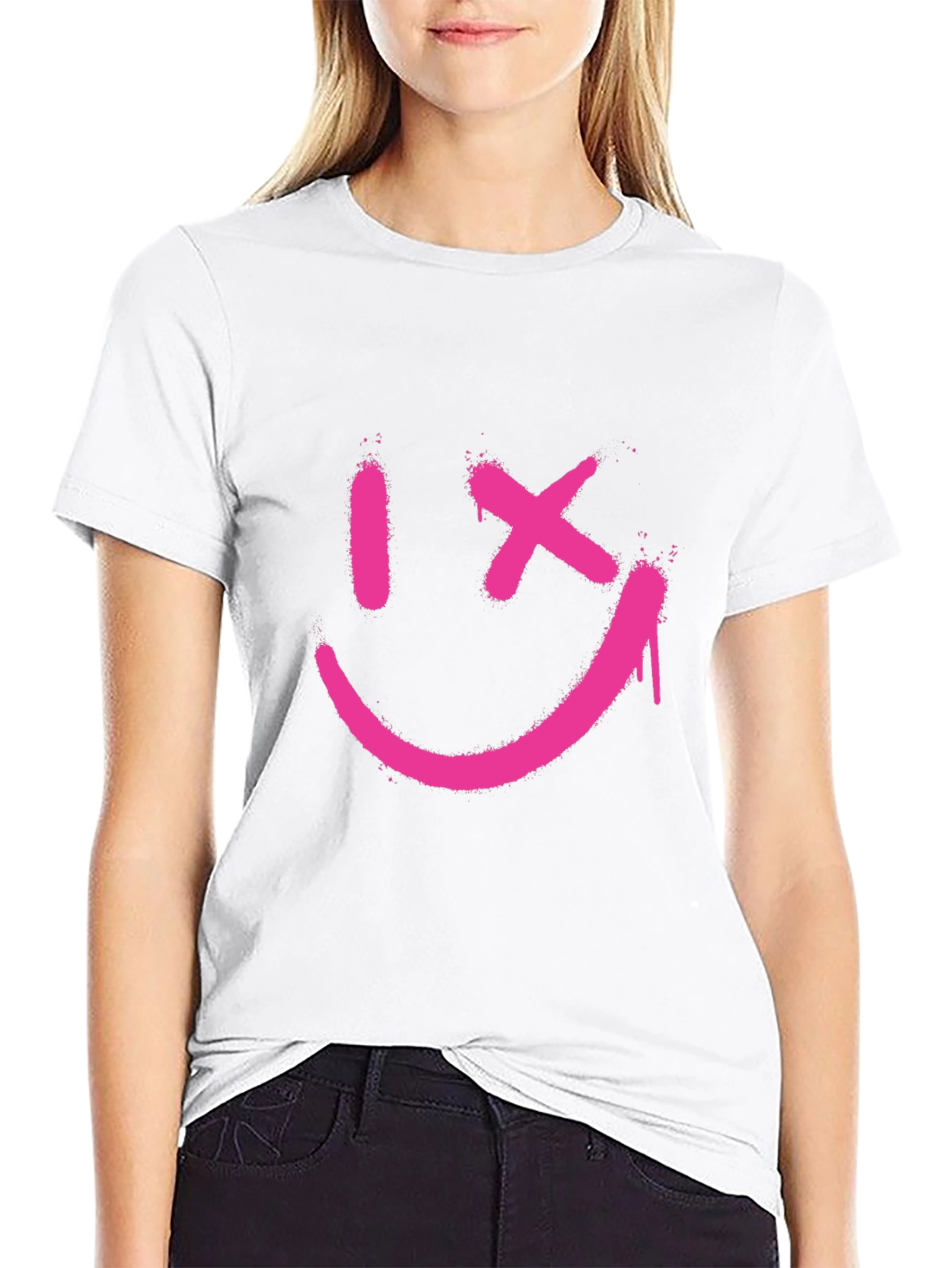 Edgy Smiley Face Graphic Tee - Black