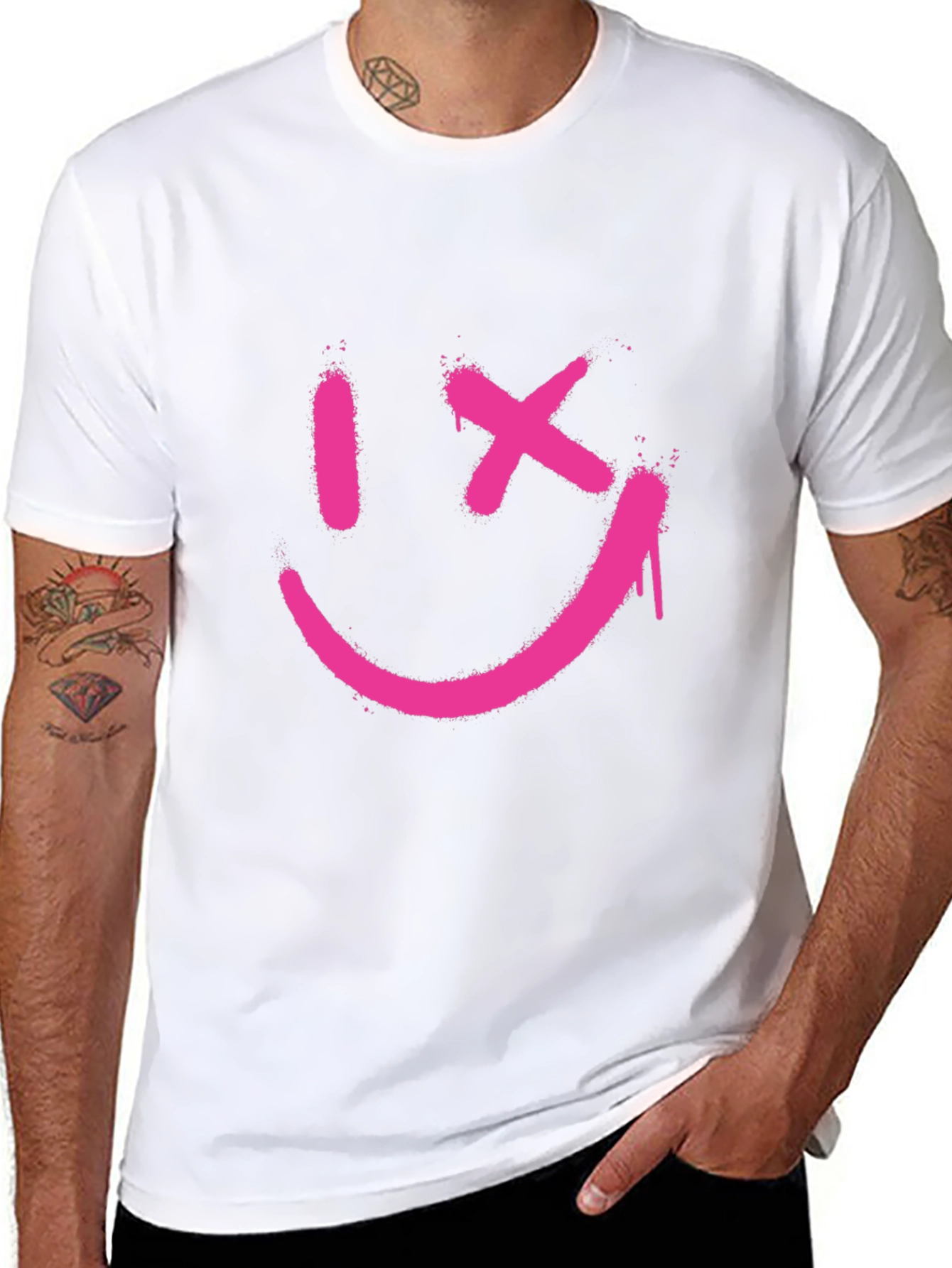 Edgy Smiley Face Graphic Tee - Black