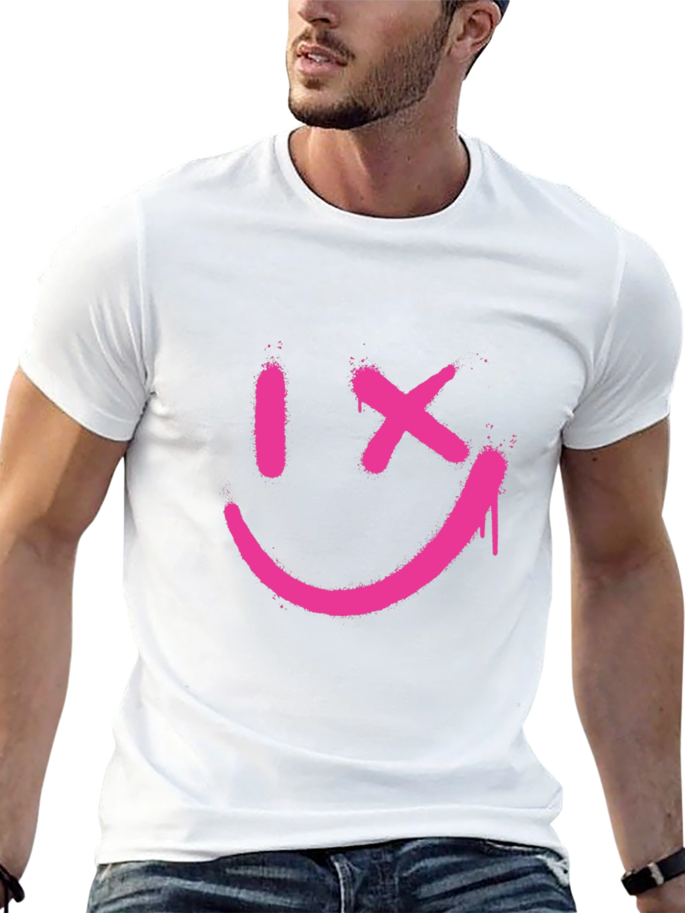 Edgy Smiley Face Graphic Tee - Black