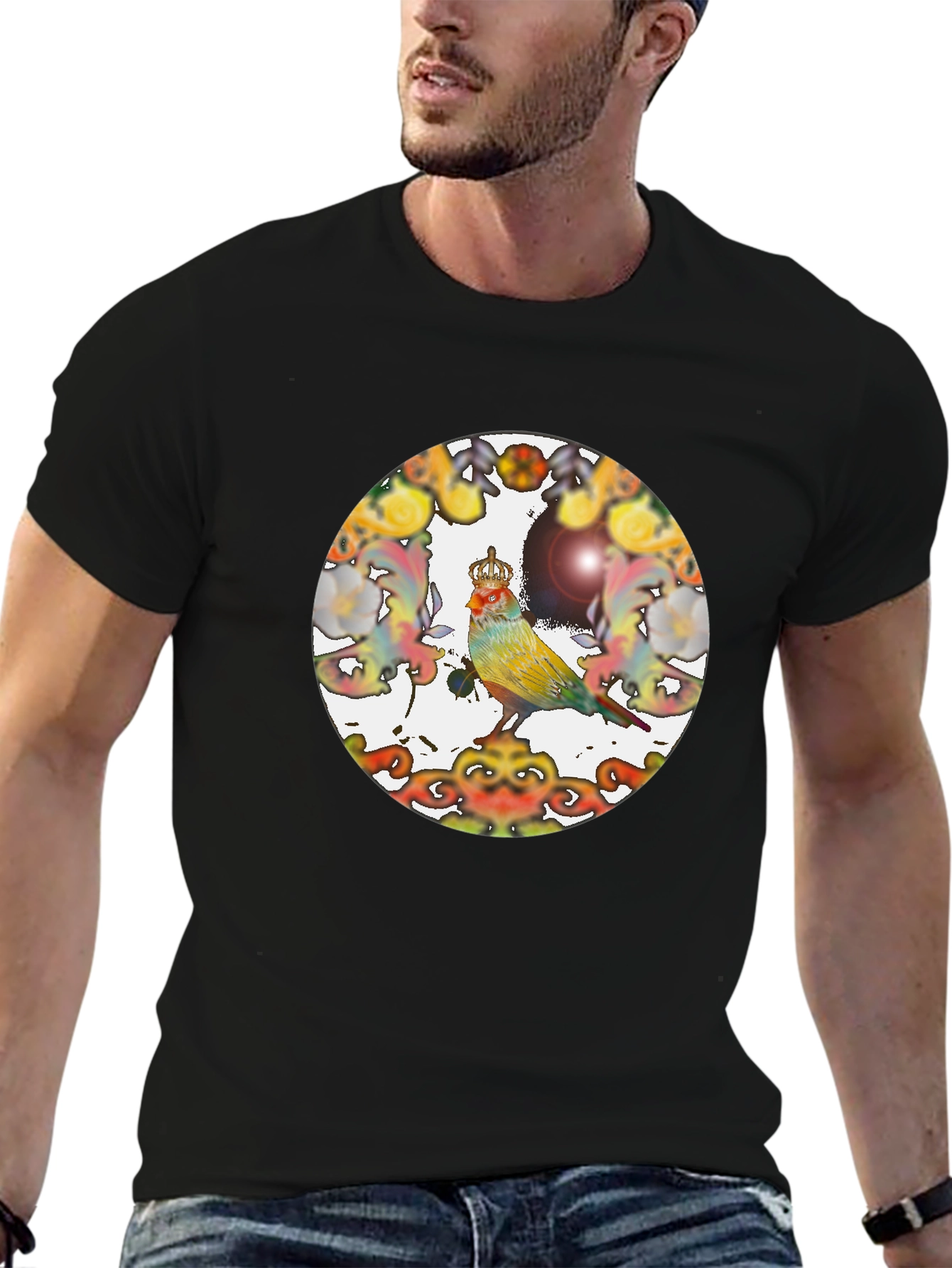 Crowned Bird Tee - Artistic Graphic Print