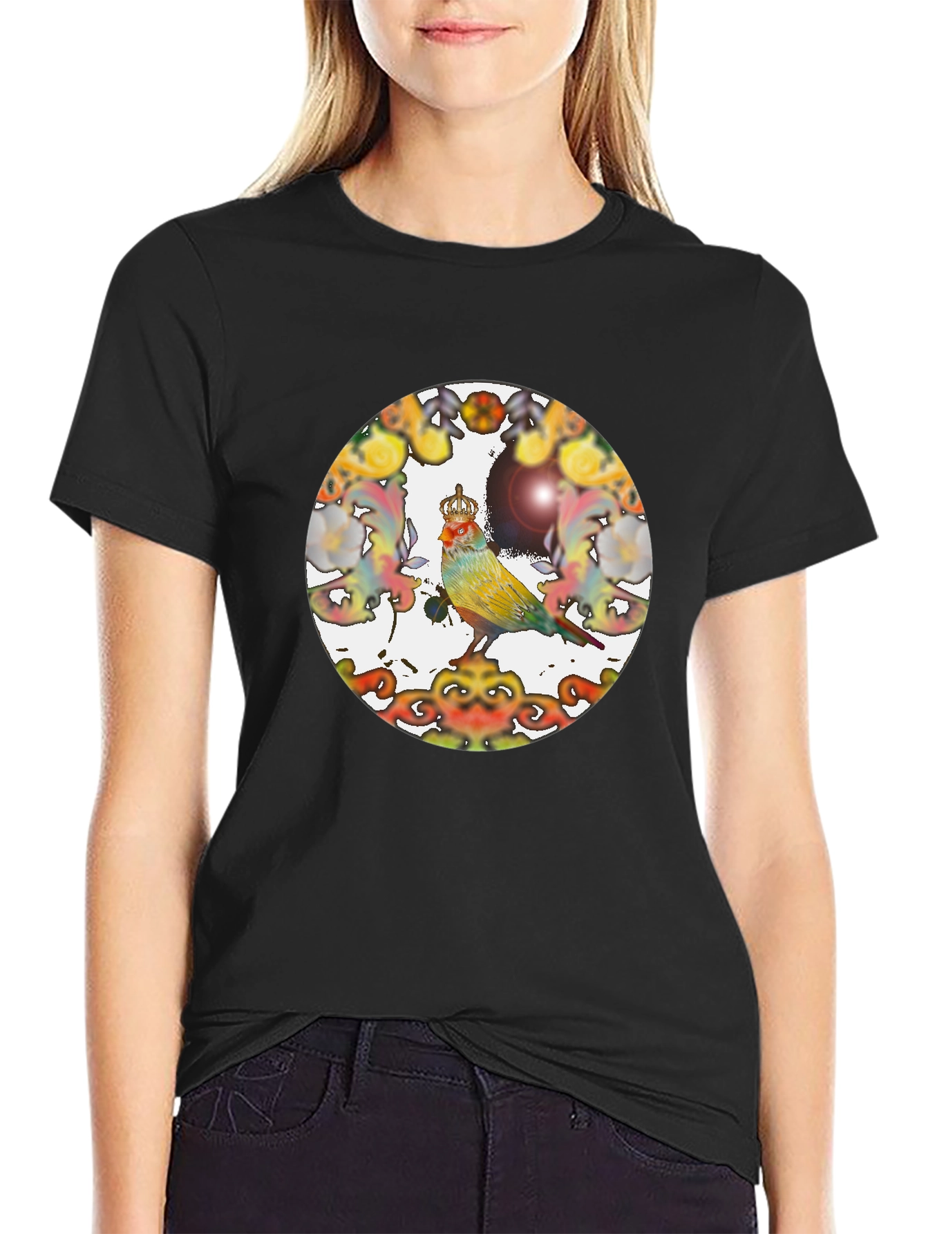 Crowned Bird Tee - Artistic Graphic Print