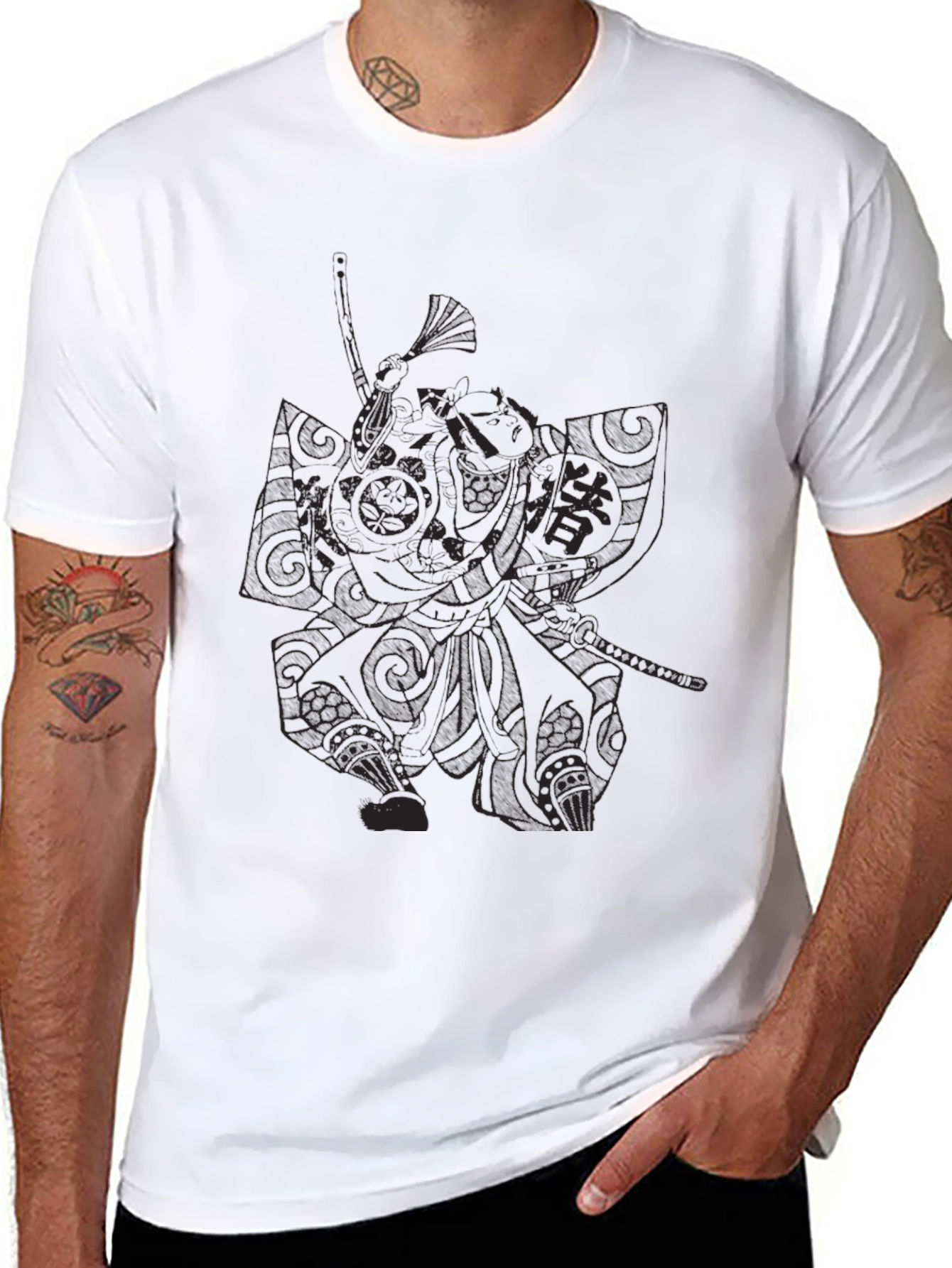 Samurai Graphic Print Black T-Shirt