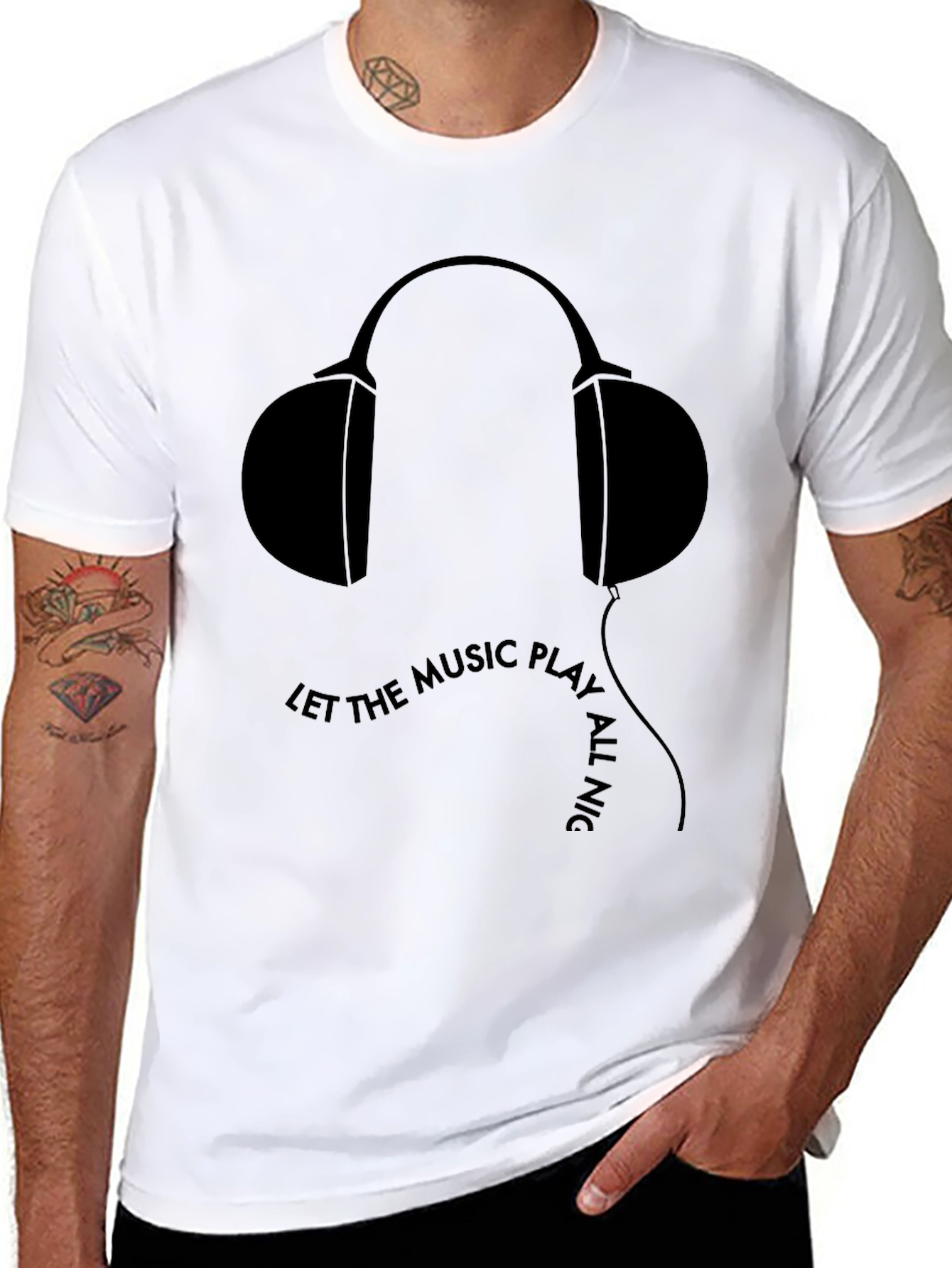 Let the Music Play All Night Mens Black T-Shirt