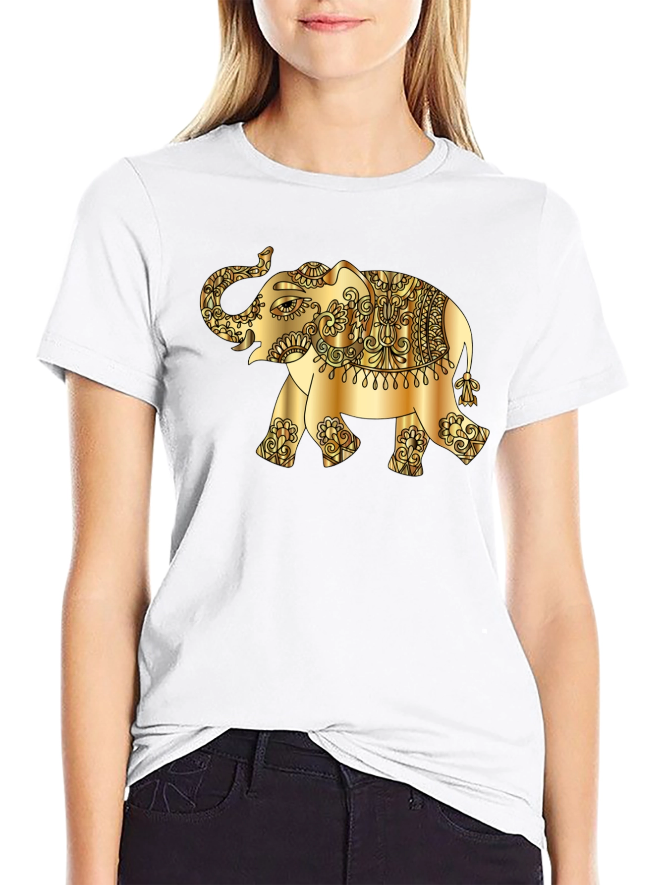 Golden Elephant Graphic Tee - Stylish Black T-Shirt