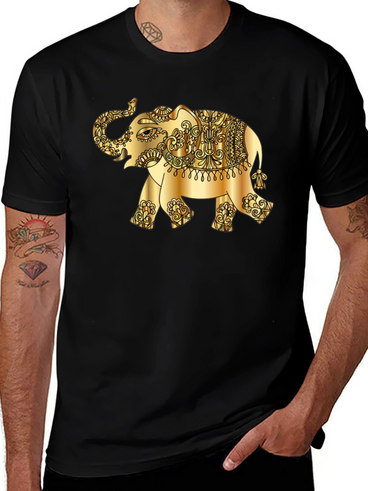 Golden Elephant Graphic Tee - Stylish Black T-Shirt