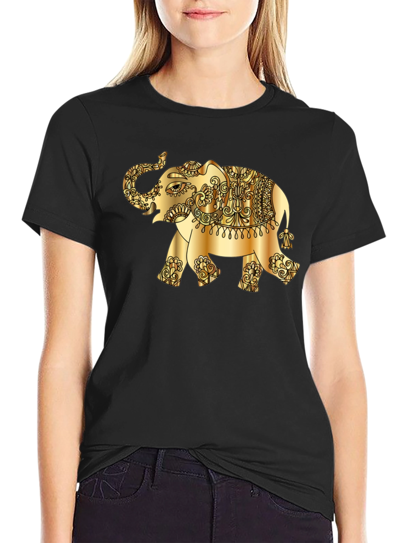 Golden Elephant Graphic Tee - Stylish Black T-Shirt