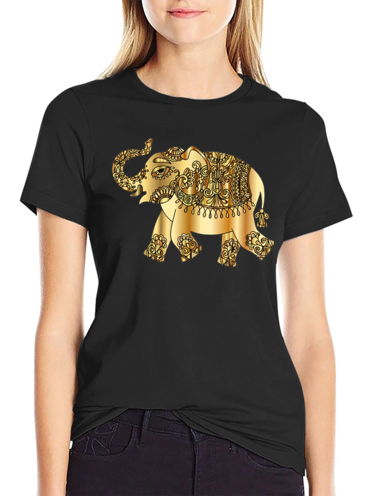 Golden Elephant Graphic Tee - Stylish Black T-Shirt