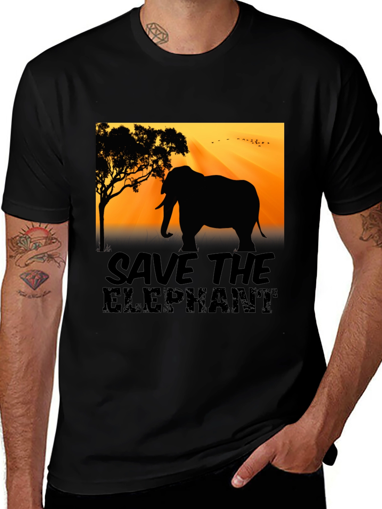 Save the Elephant Graphic Tee - Black