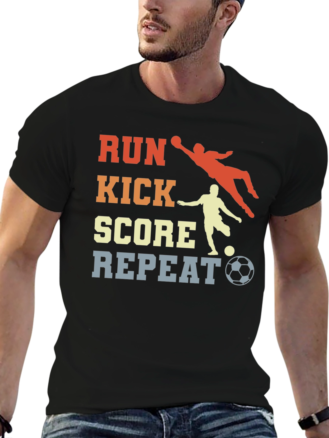 Run Kick Score Repeat Soccer T-Shirt
