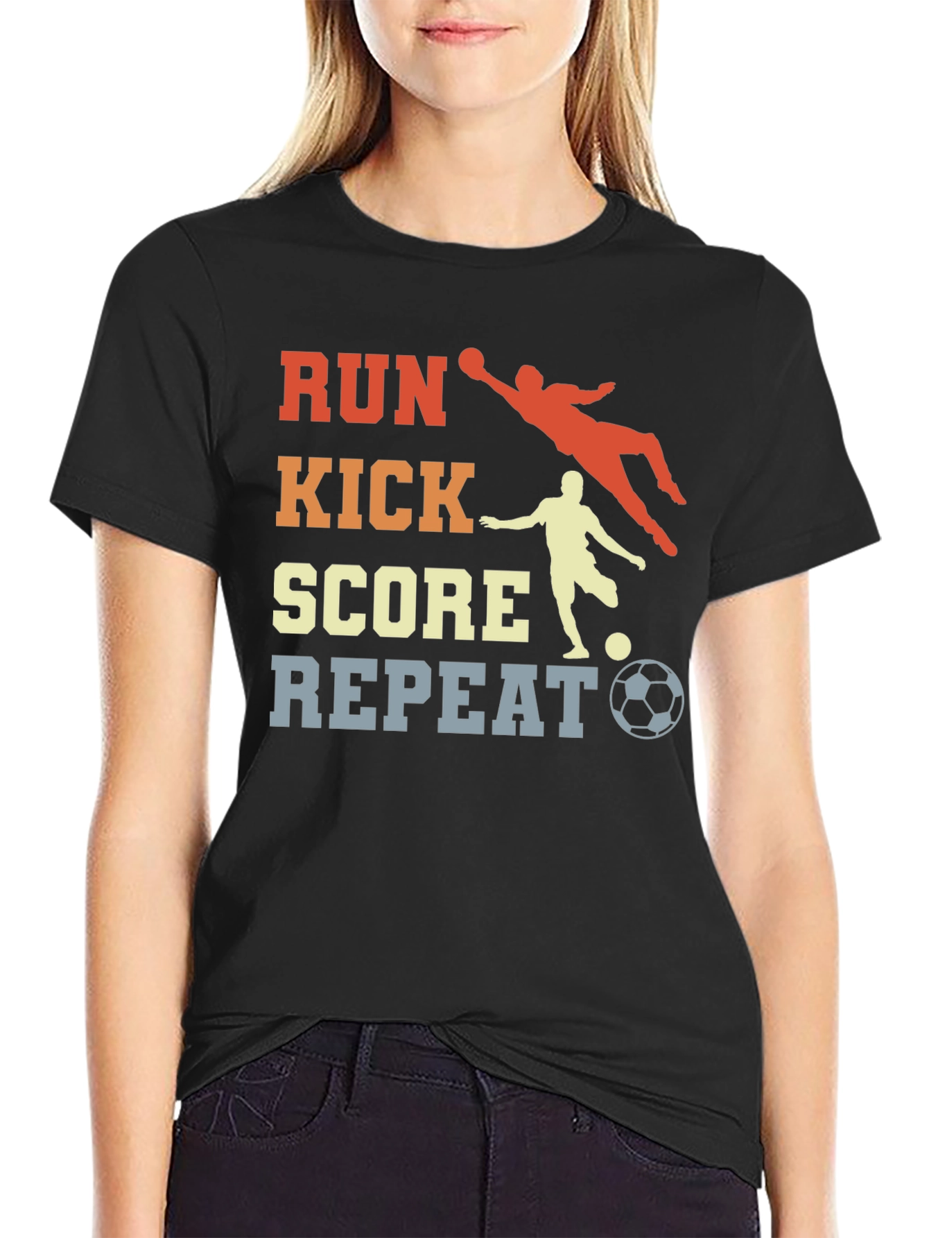 Run Kick Score Repeat Soccer T-Shirt