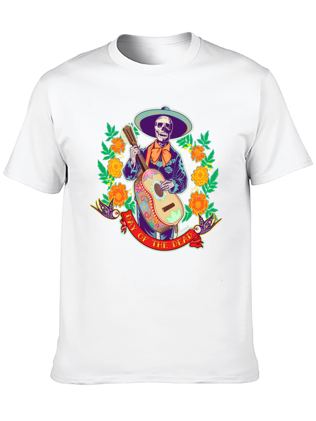 Day of the Dead Skeleton Guitarist Graphic Tee