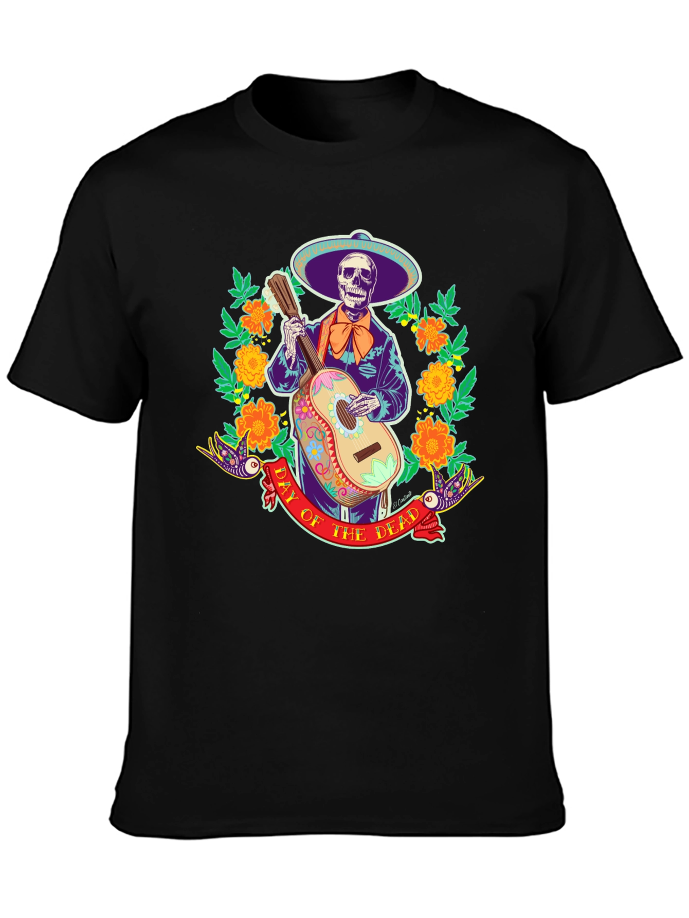 Day of the Dead Skeleton Guitarist Graphic Tee