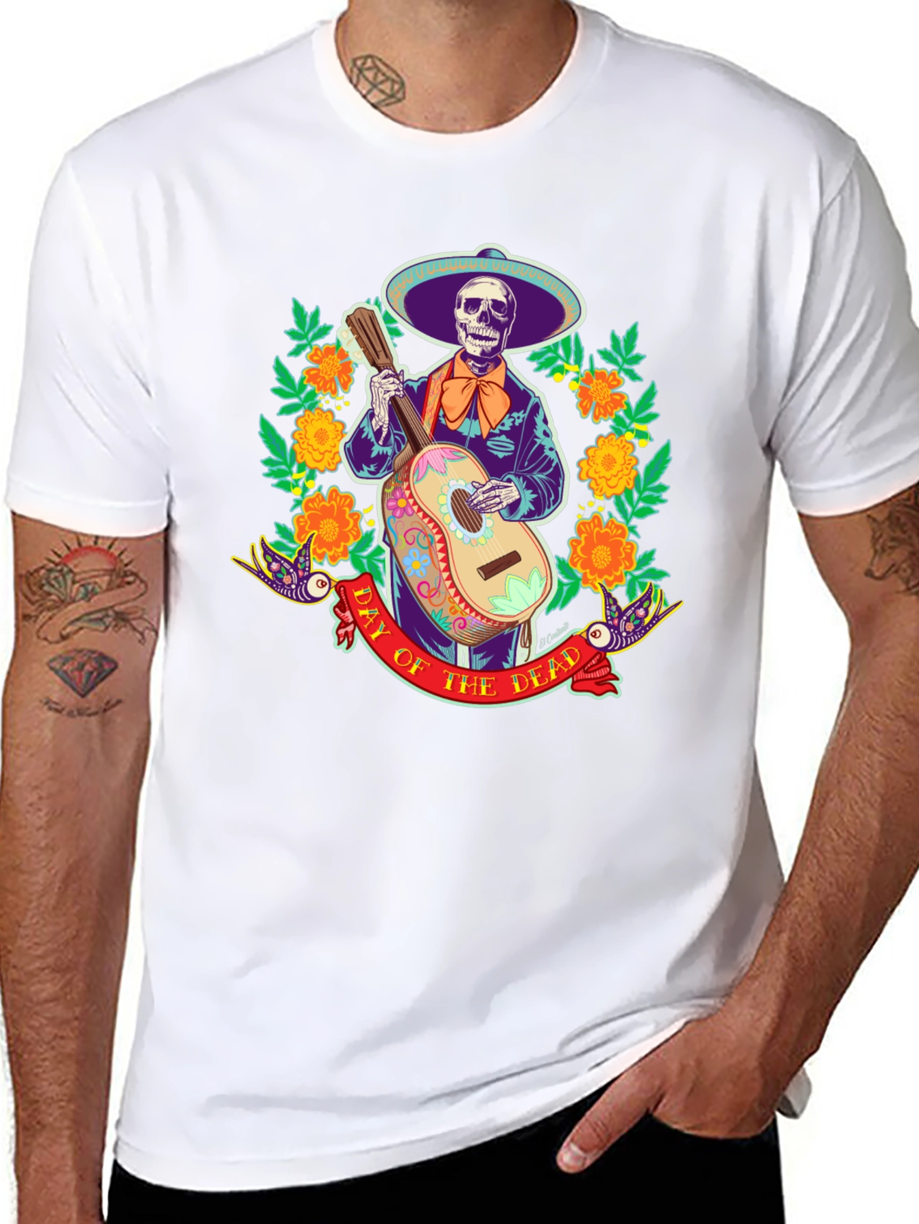 Day of the Dead Skeleton Guitarist Graphic Tee