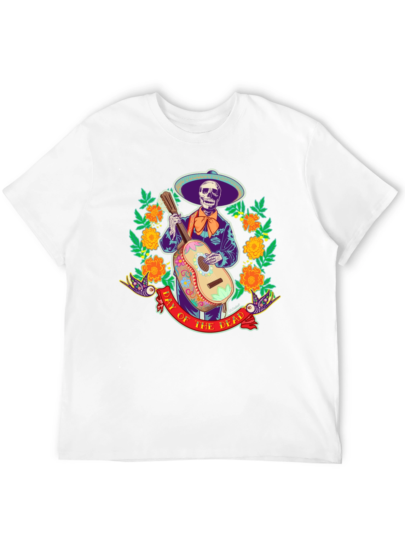 Day of the Dead Skeleton Guitarist Graphic Tee