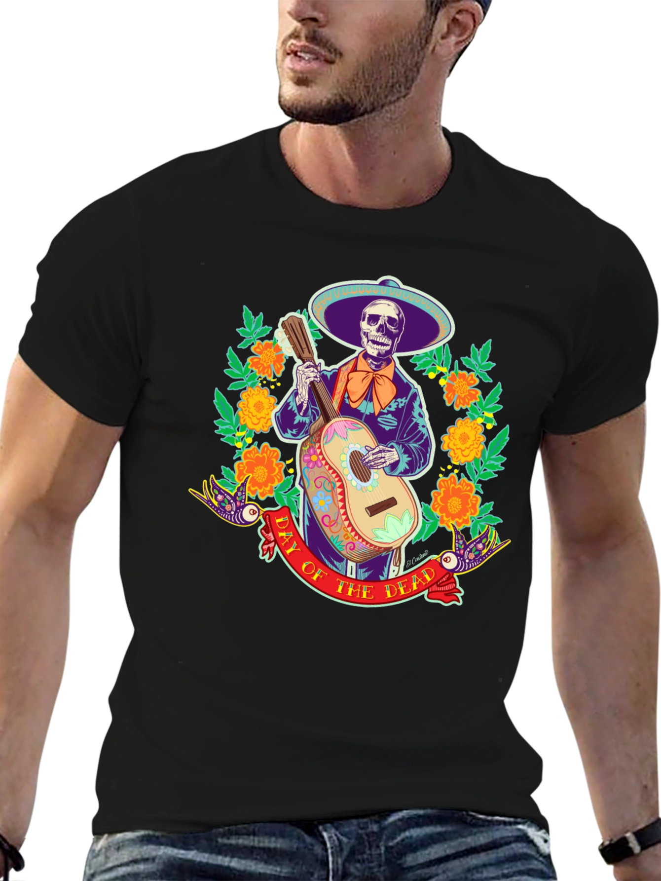 Day of the Dead Skeleton Guitarist Graphic Tee