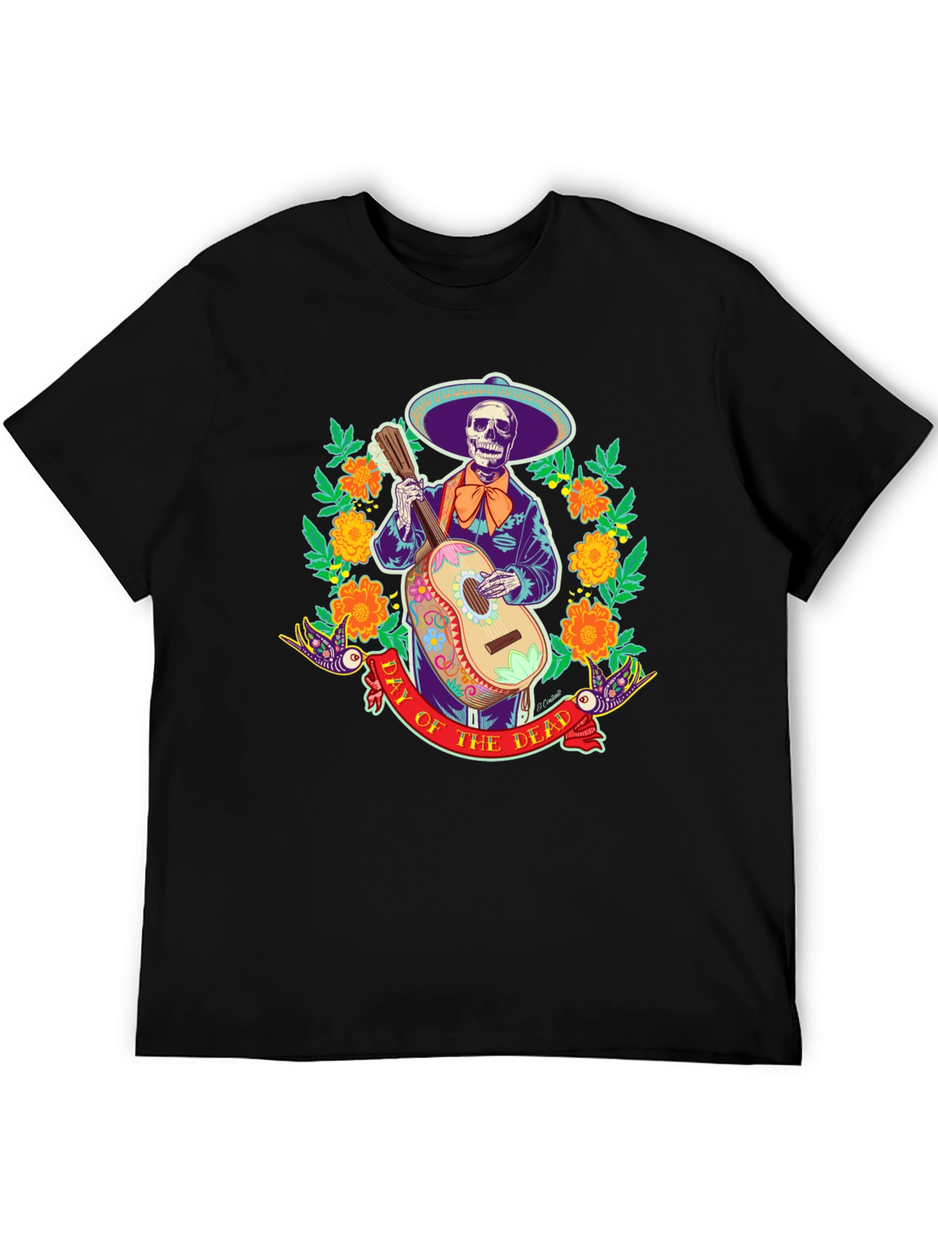 Day of the Dead Skeleton Guitarist Graphic Tee