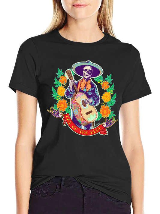 Day of the Dead Skeleton Guitarist Graphic Tee