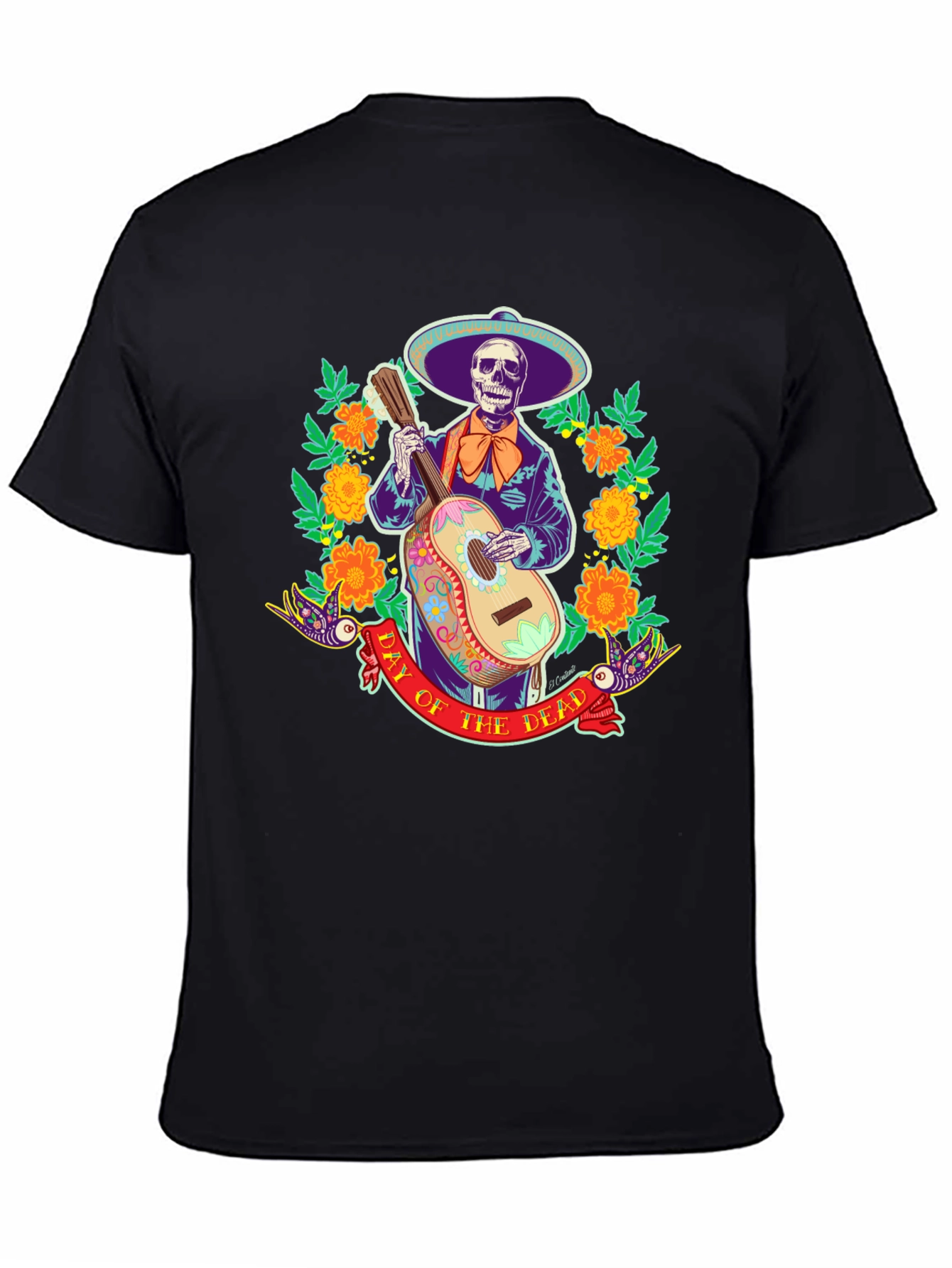 Day of the Dead Skeleton Guitarist Graphic Tee