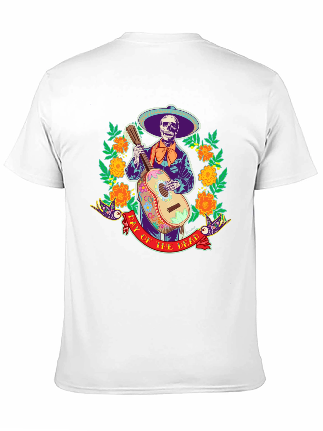 Day of the Dead Skeleton Guitarist Graphic Tee