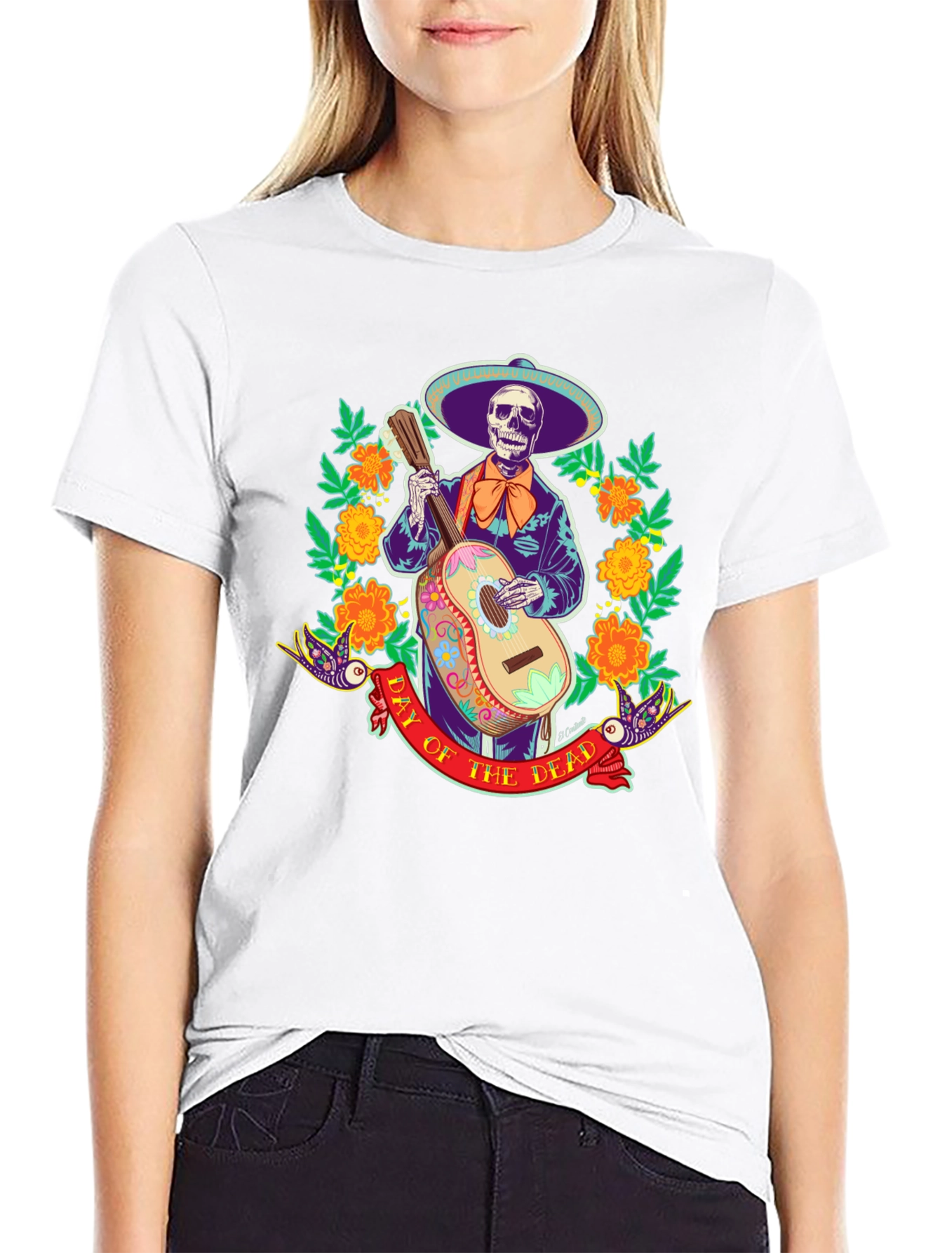 Day of the Dead Skeleton Guitarist Graphic Tee