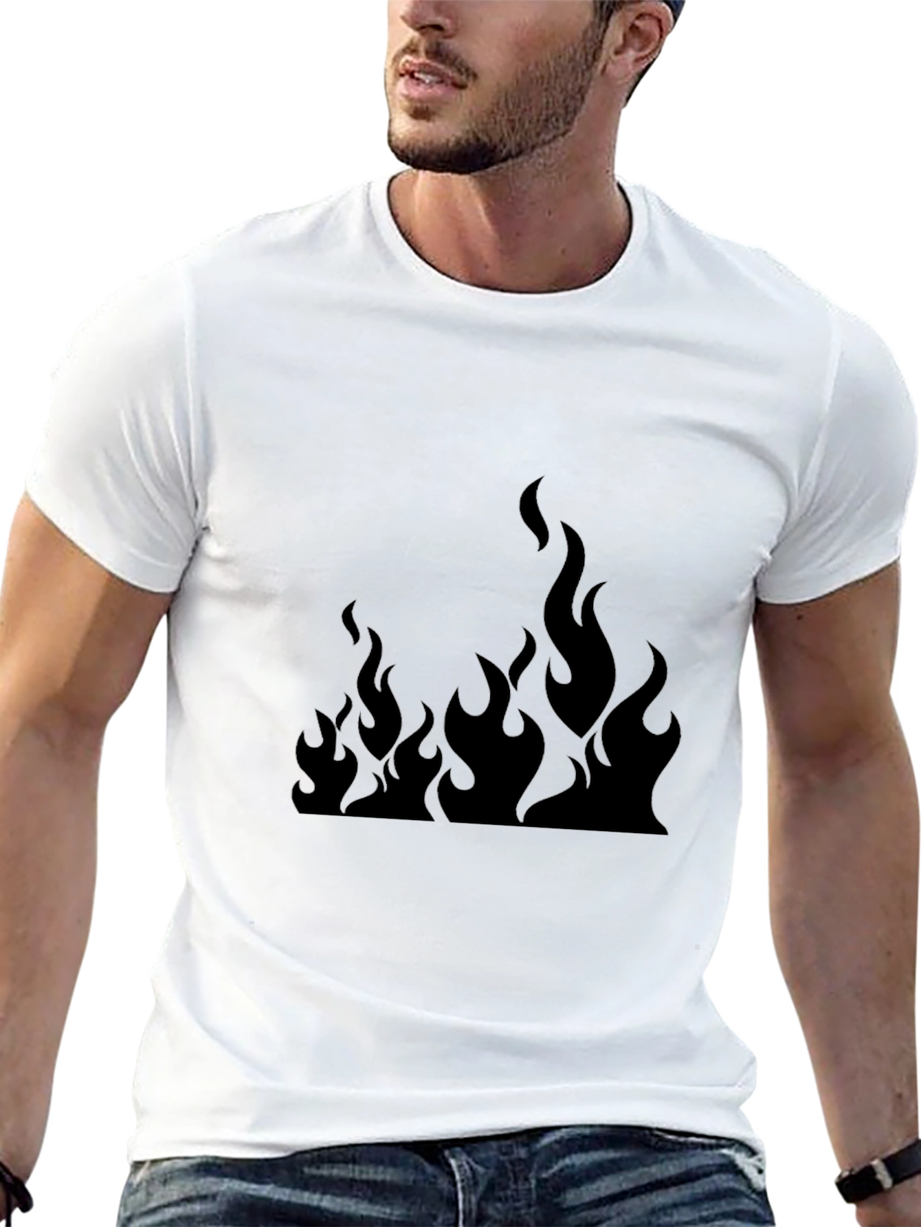 Mens Black T-Shirt with Fire Graphic