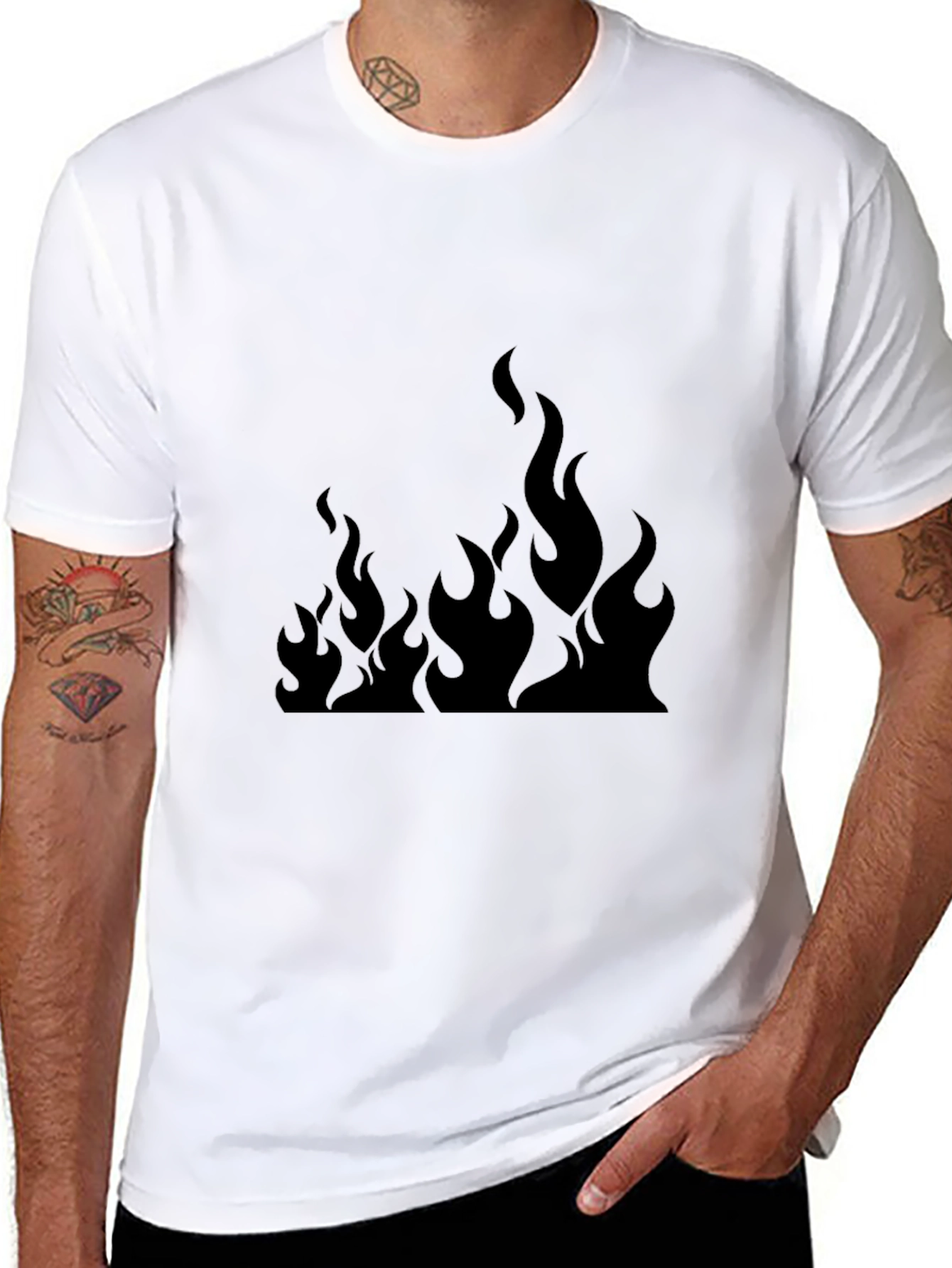 Mens Black T-Shirt with Fire Graphic