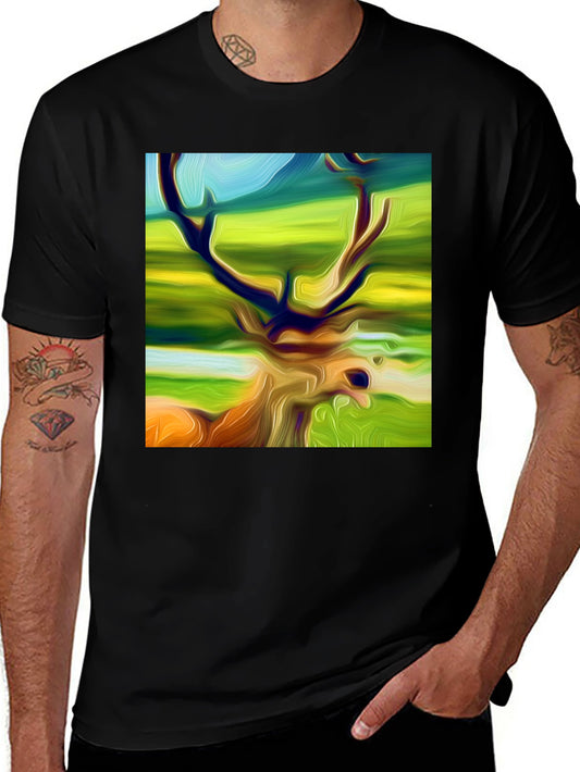 Abstract Stag Graphic Black T-Shirt